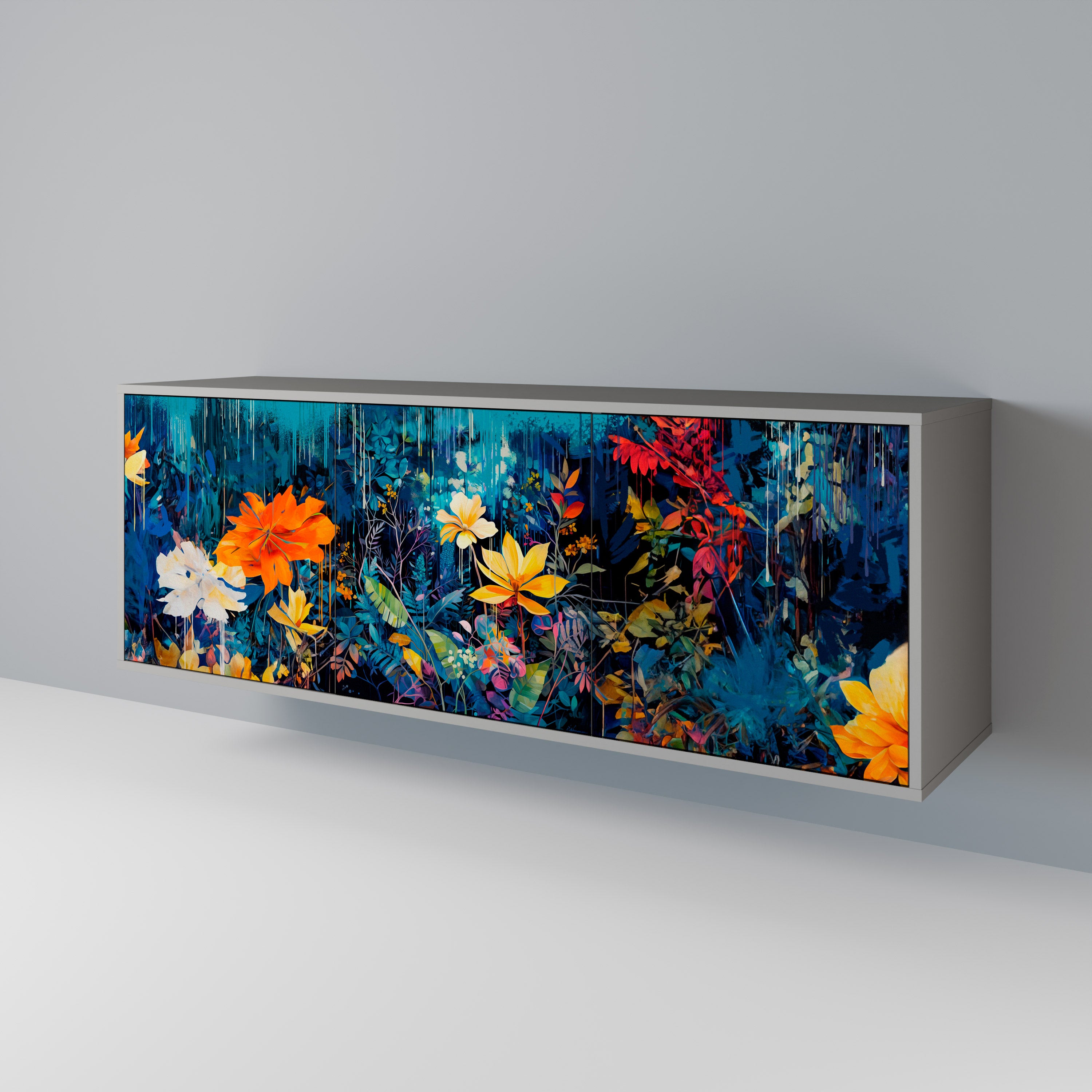 Aparador MIDNIGHT BLOSSOM de 3 puertas en acabado gris