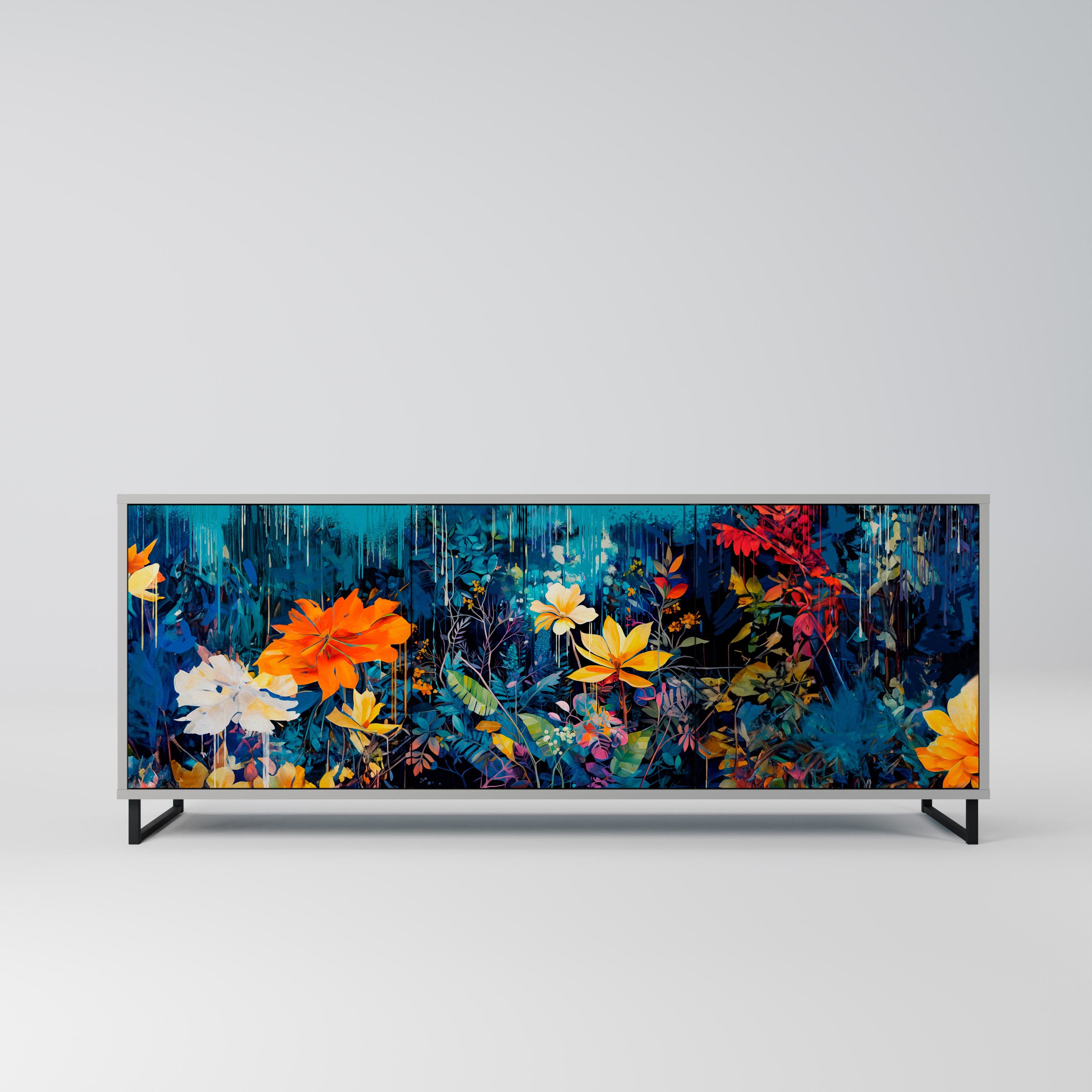 Aparador MIDNIGHT BLOSSOM de 3 puertas en acabado gris