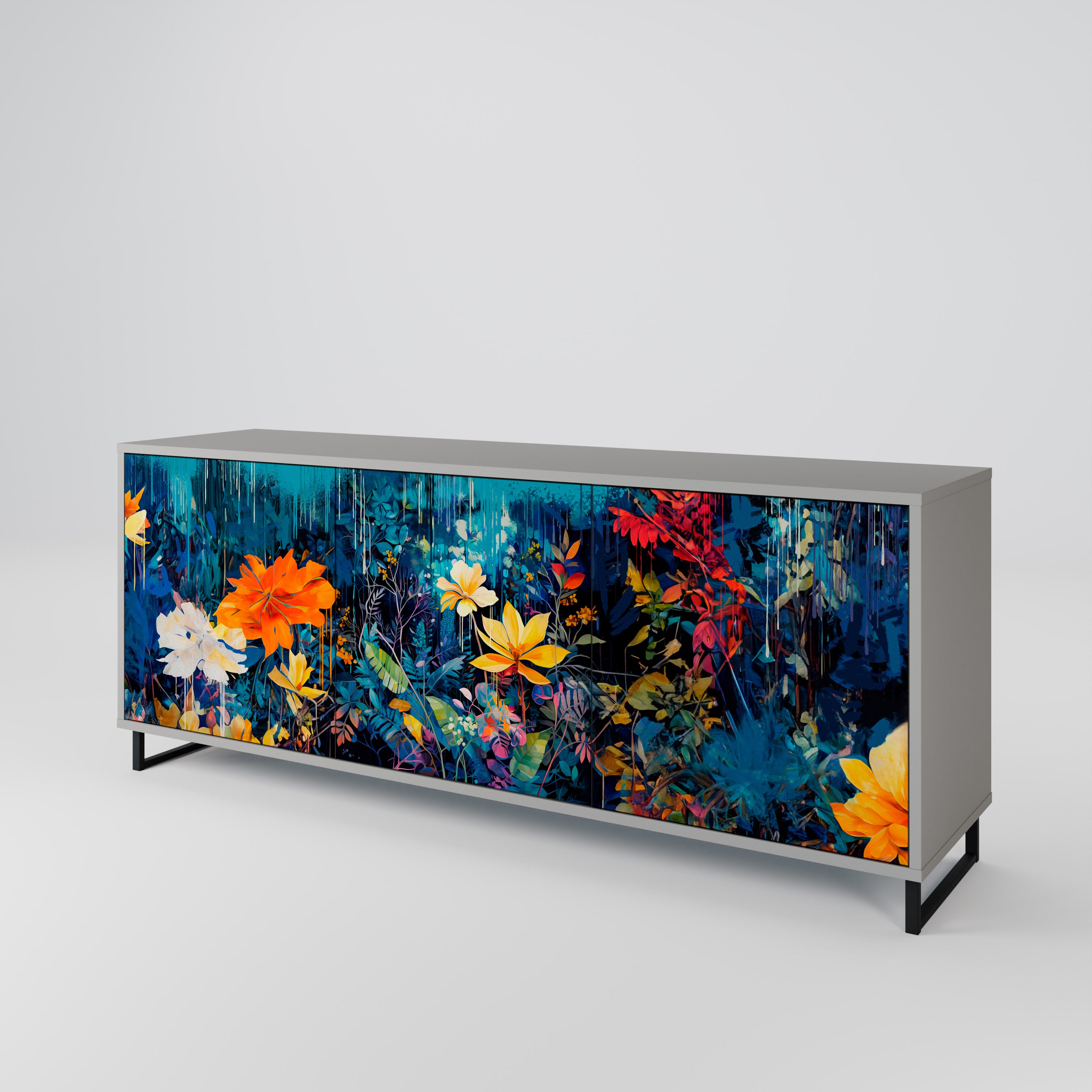 Aparador MIDNIGHT BLOSSOM de 3 puertas en acabado gris