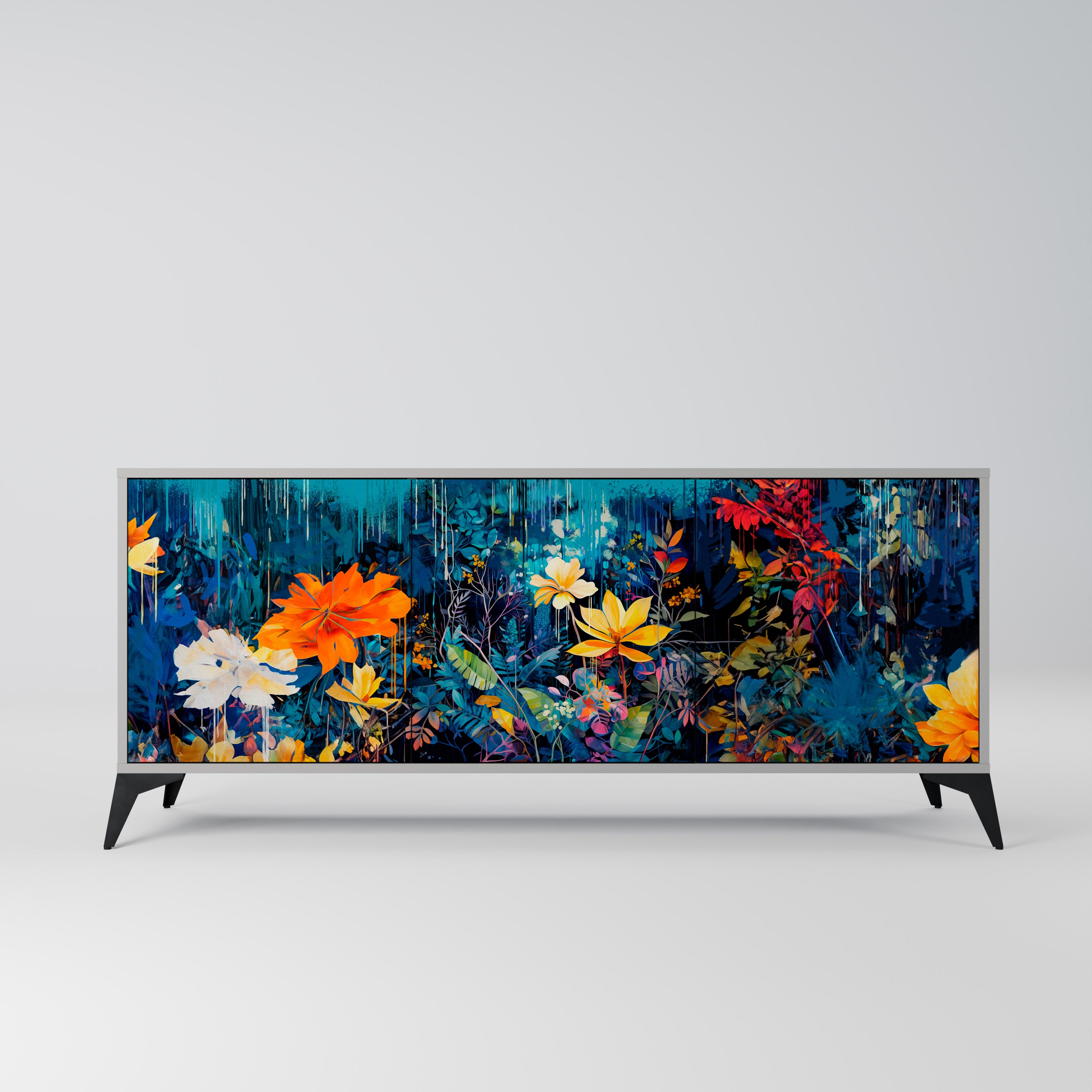 Aparador MIDNIGHT BLOSSOM de 3 puertas en acabado gris
