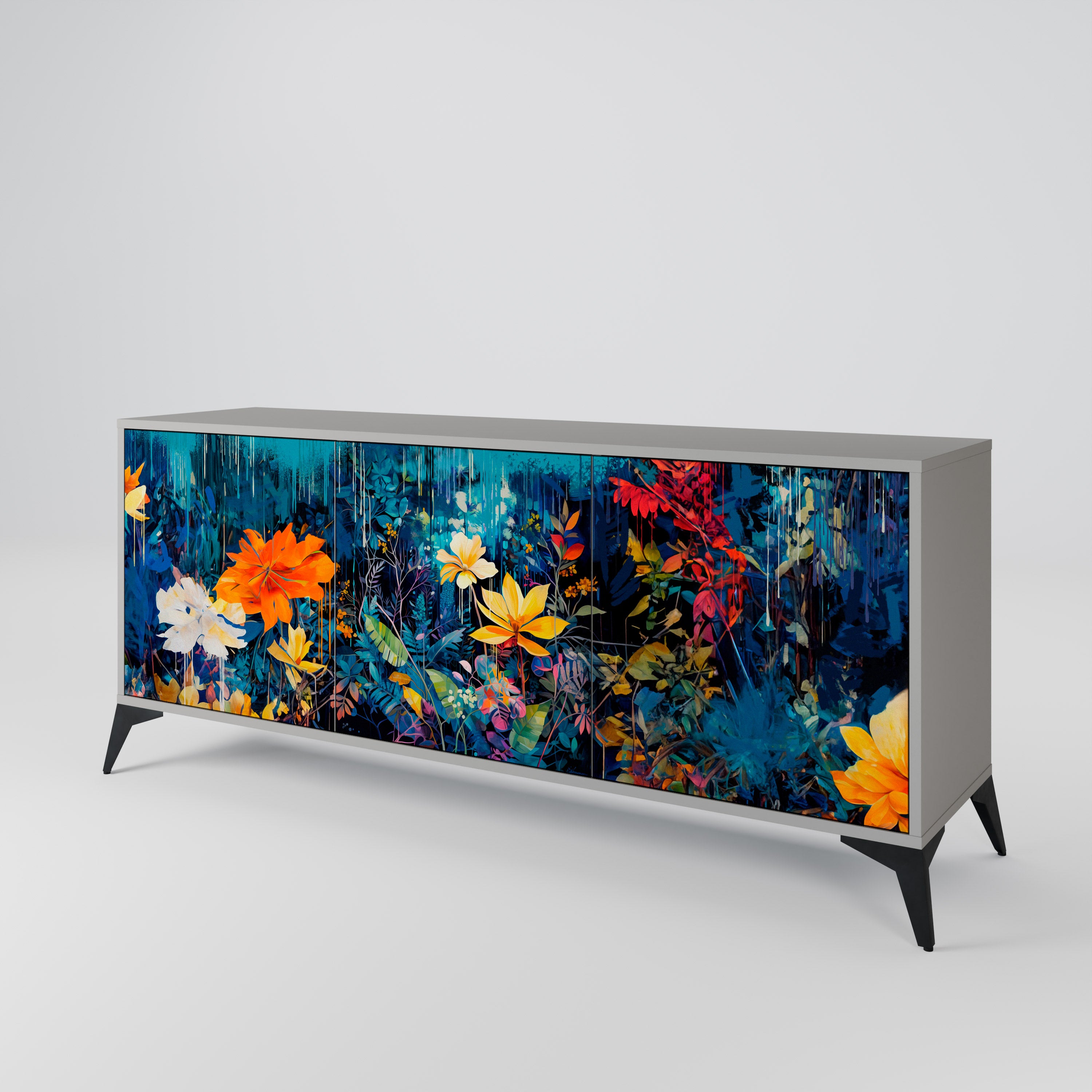 Aparador MIDNIGHT BLOSSOM de 3 puertas en acabado gris