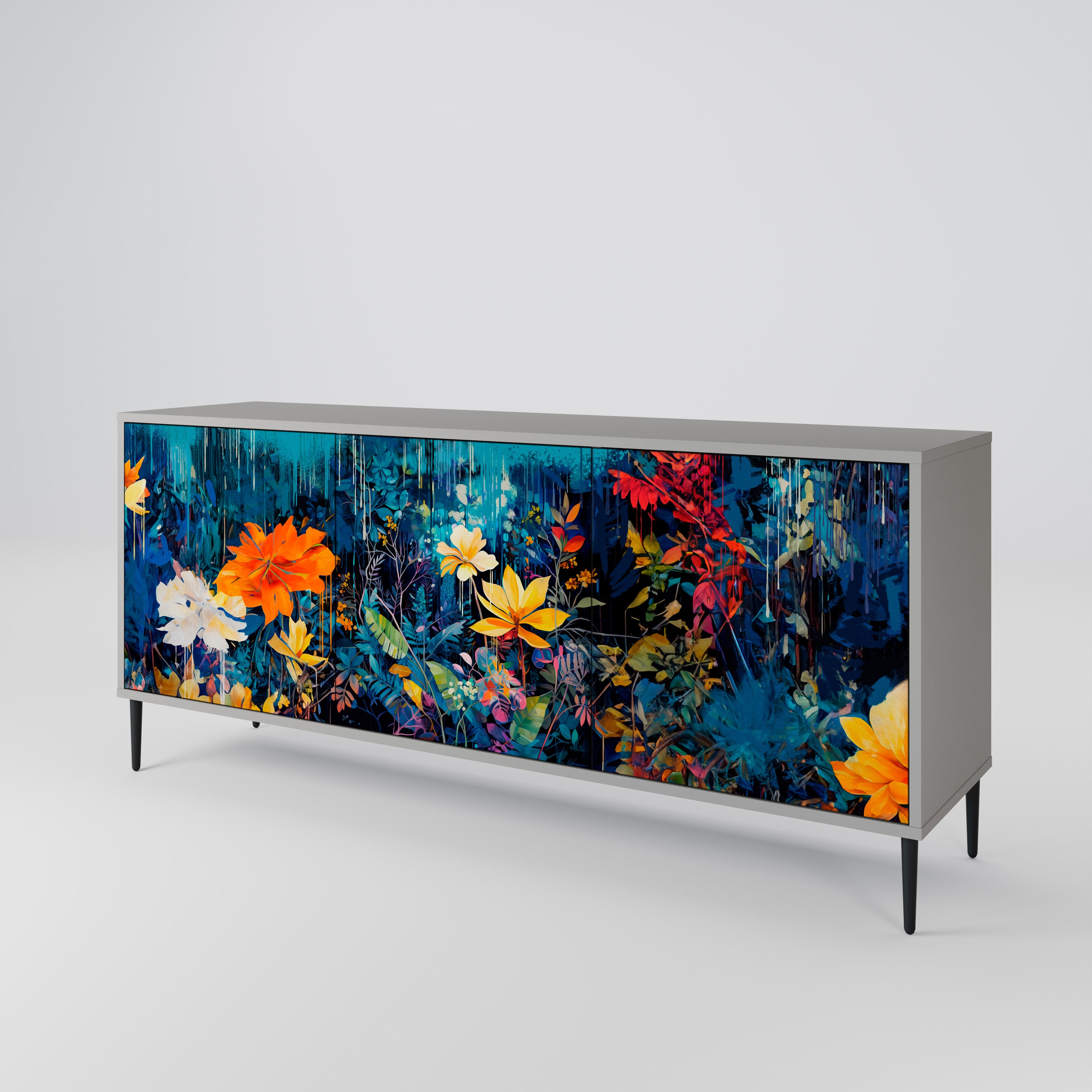 Aparador MIDNIGHT BLOSSOM de 3 puertas en acabado gris