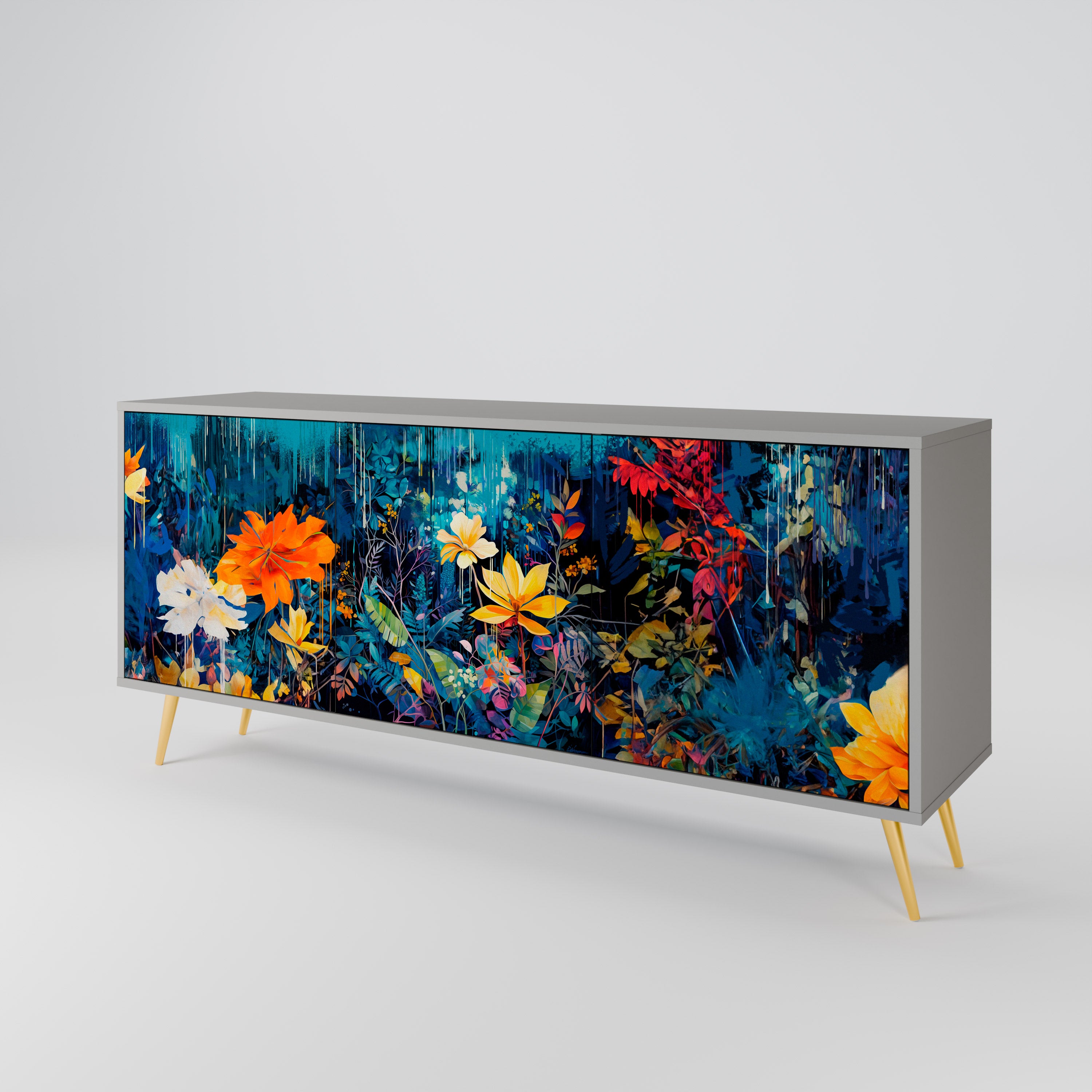 Aparador MIDNIGHT BLOSSOM de 3 puertas en acabado gris
