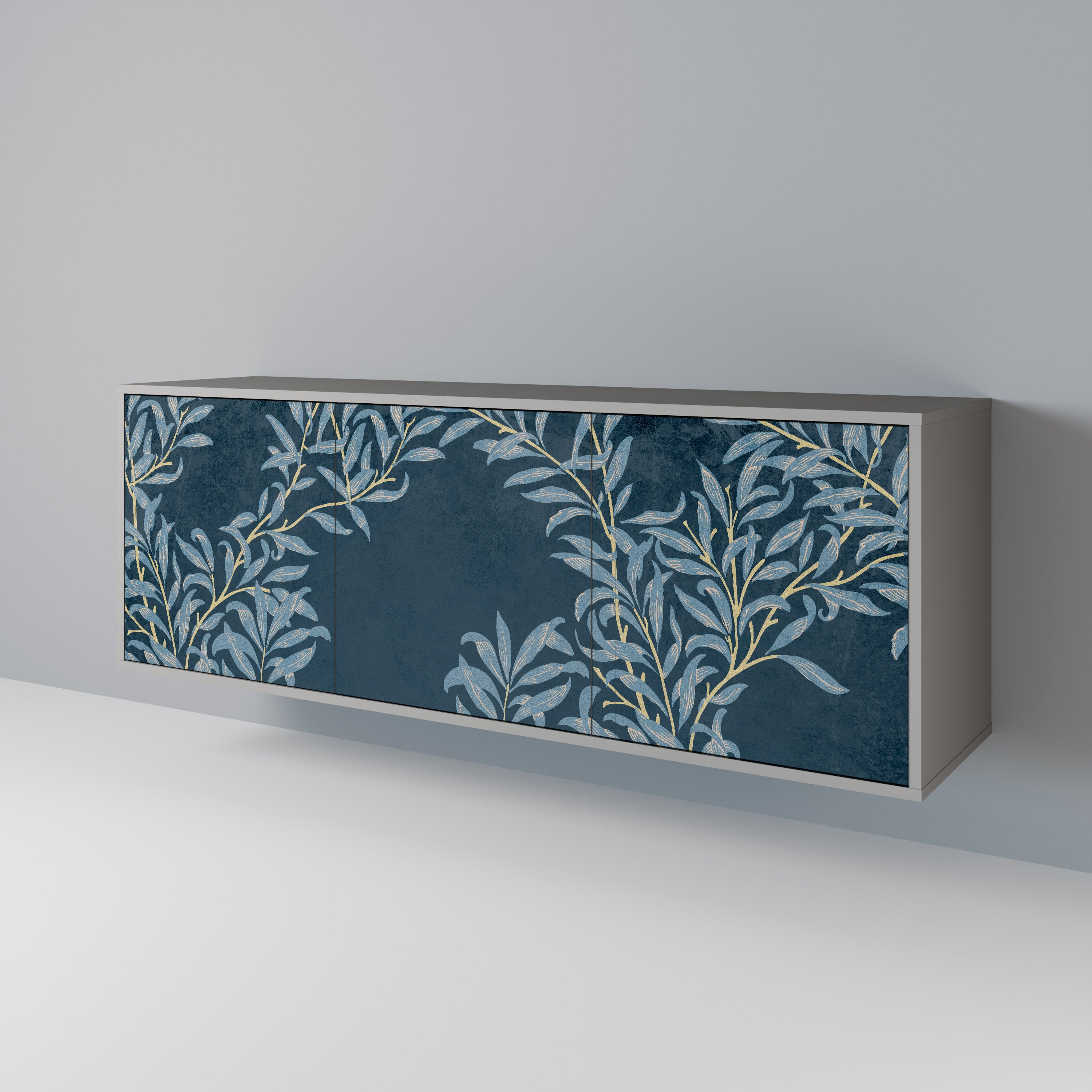 Aparador de 3 puertas BLUE LEAVES en acabado gris