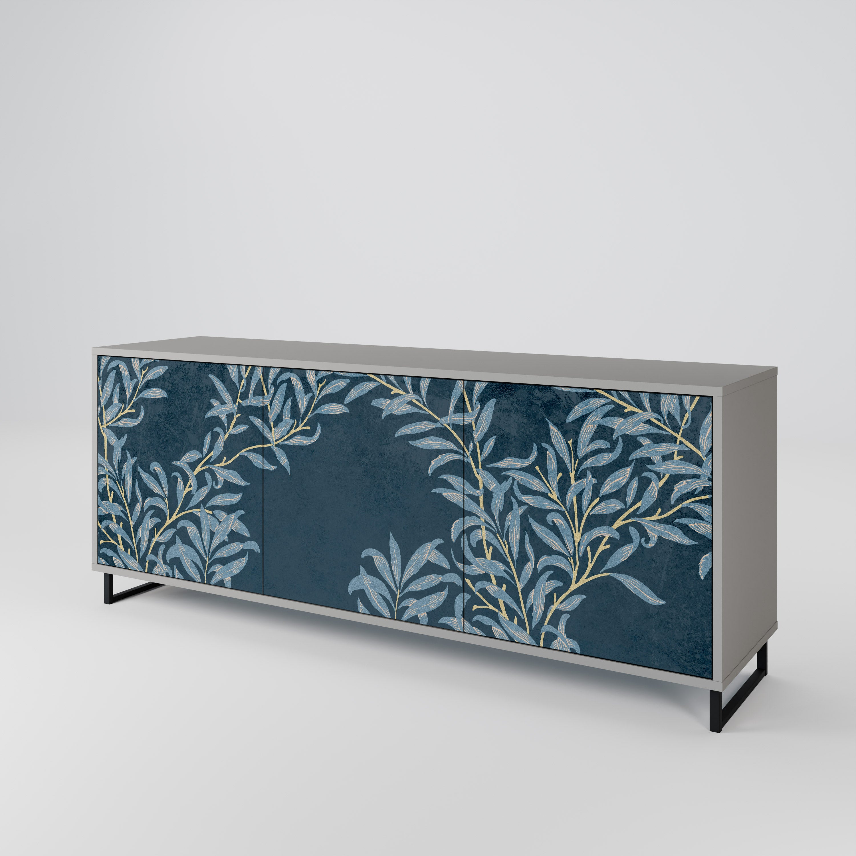 Aparador de 3 puertas BLUE LEAVES en acabado gris