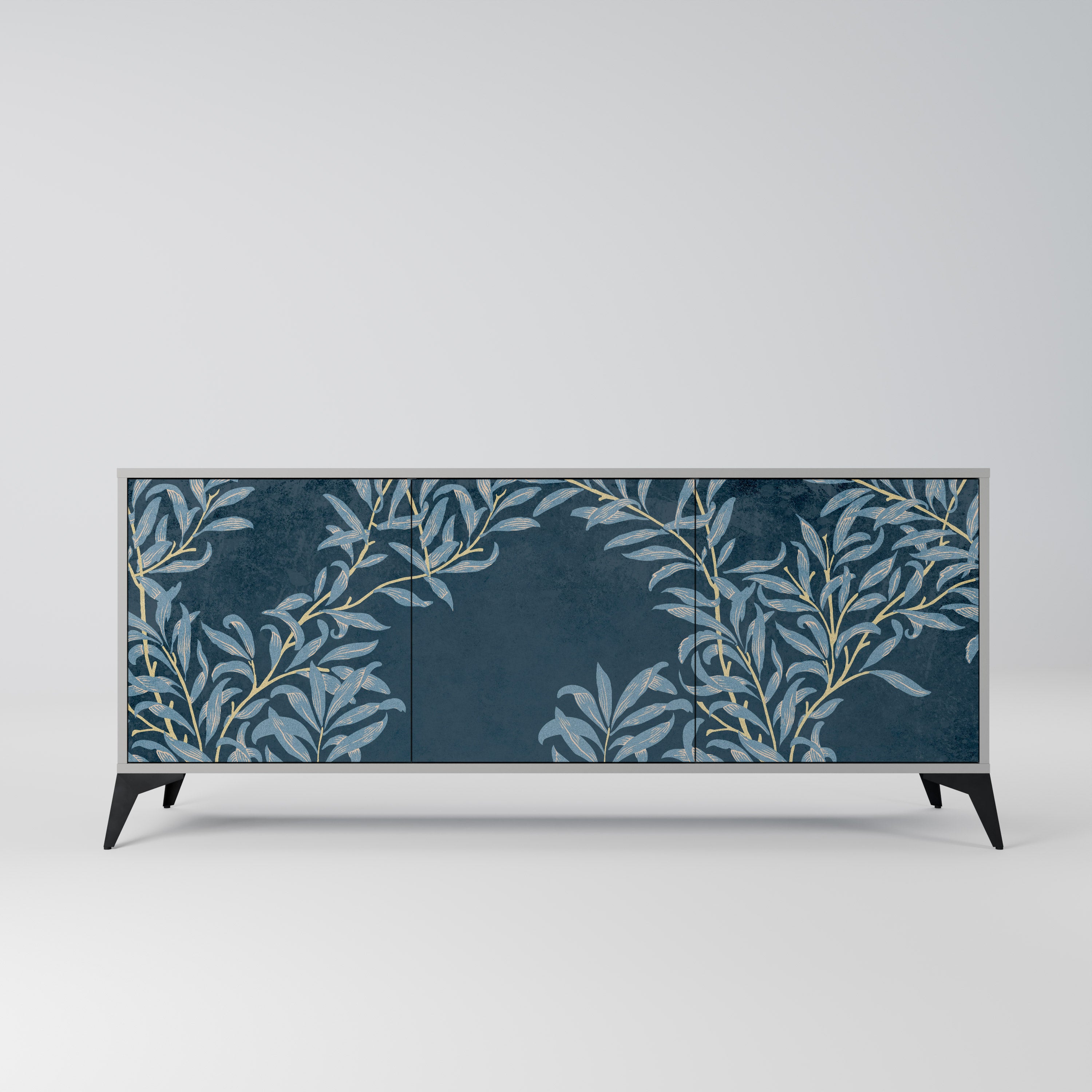 Aparador de 3 puertas BLUE LEAVES en acabado gris
