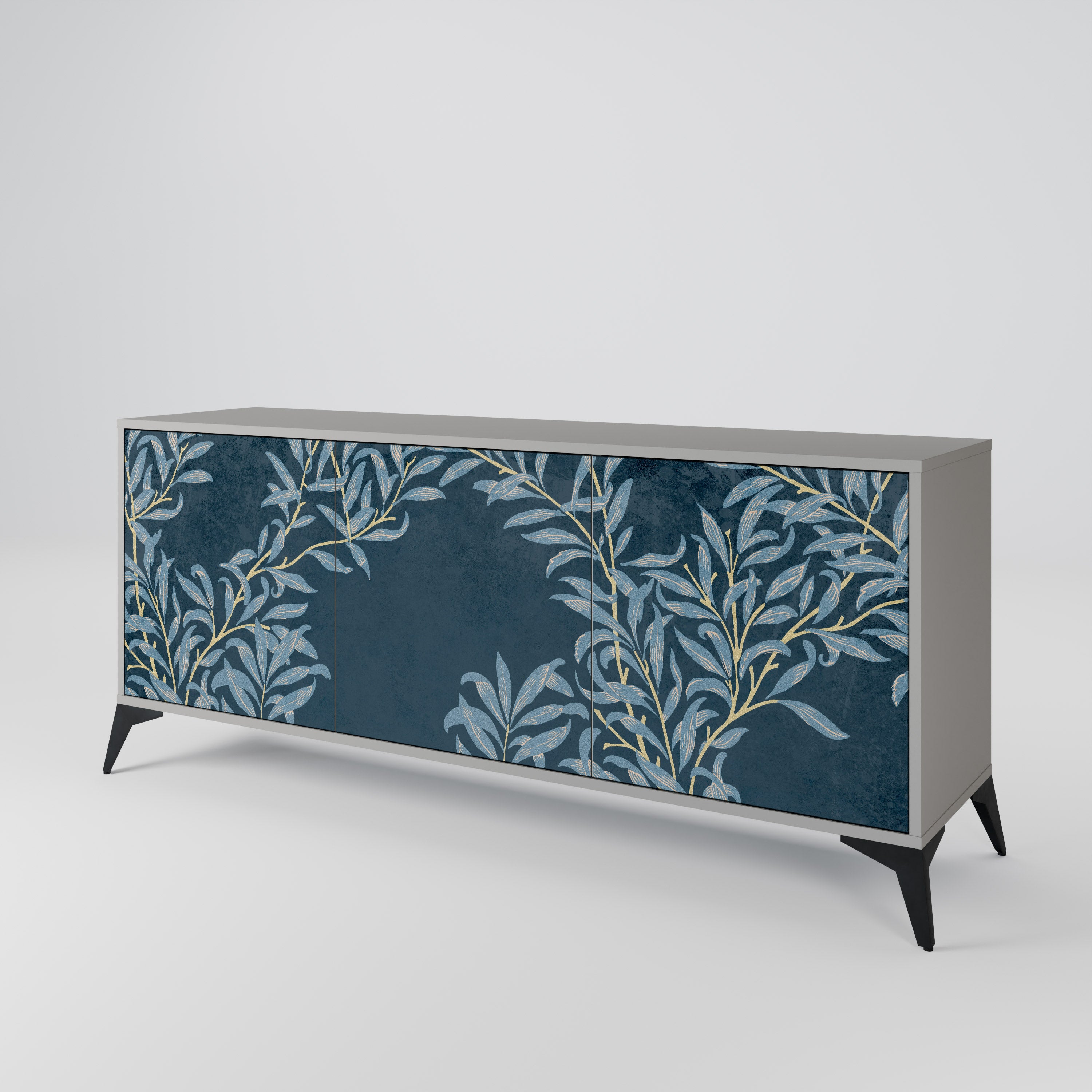 Aparador de 3 puertas BLUE LEAVES en acabado gris