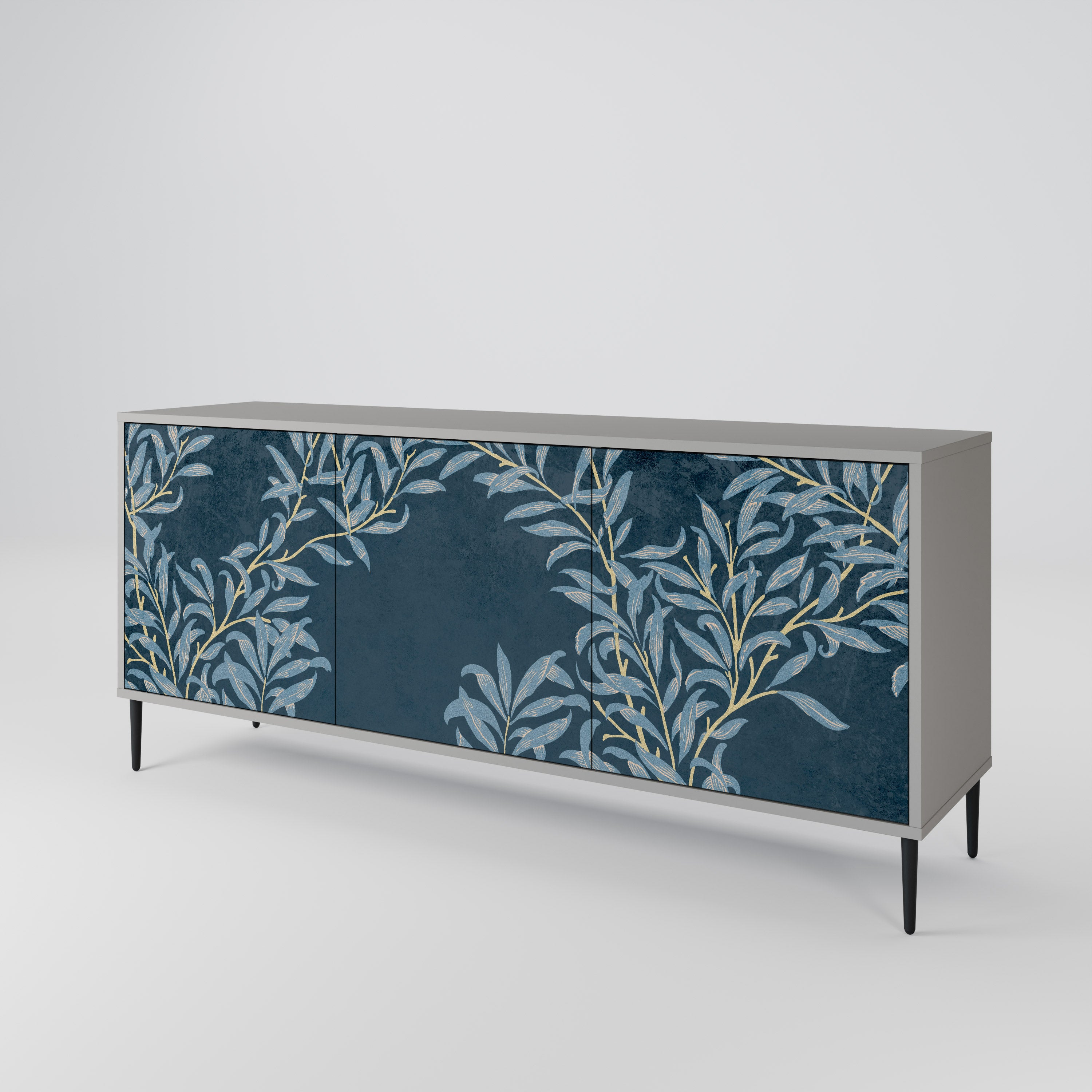 Aparador de 3 puertas BLUE LEAVES en acabado gris
