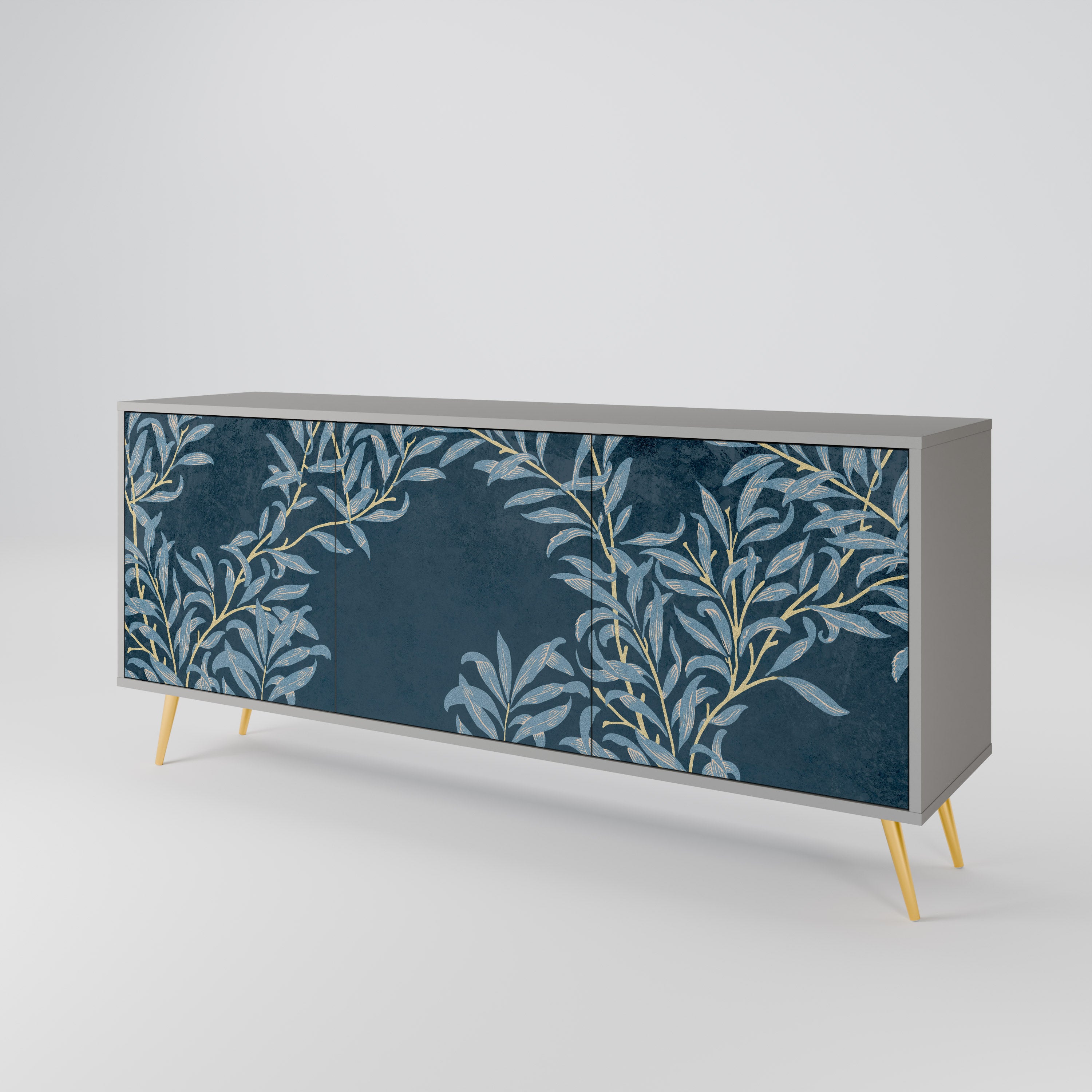 Aparador de 3 puertas BLUE LEAVES en acabado gris