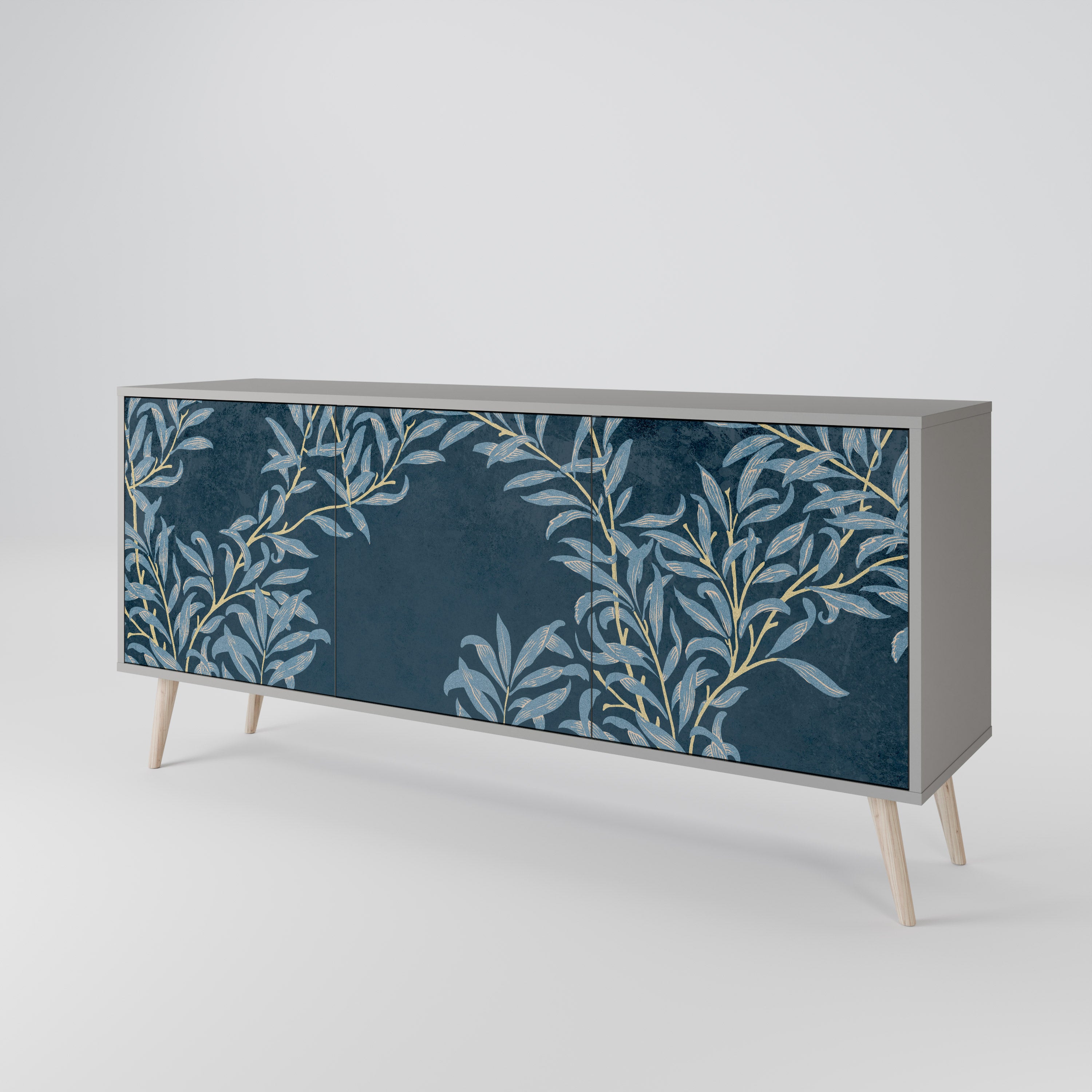 Aparador de 3 puertas BLUE LEAVES en acabado gris