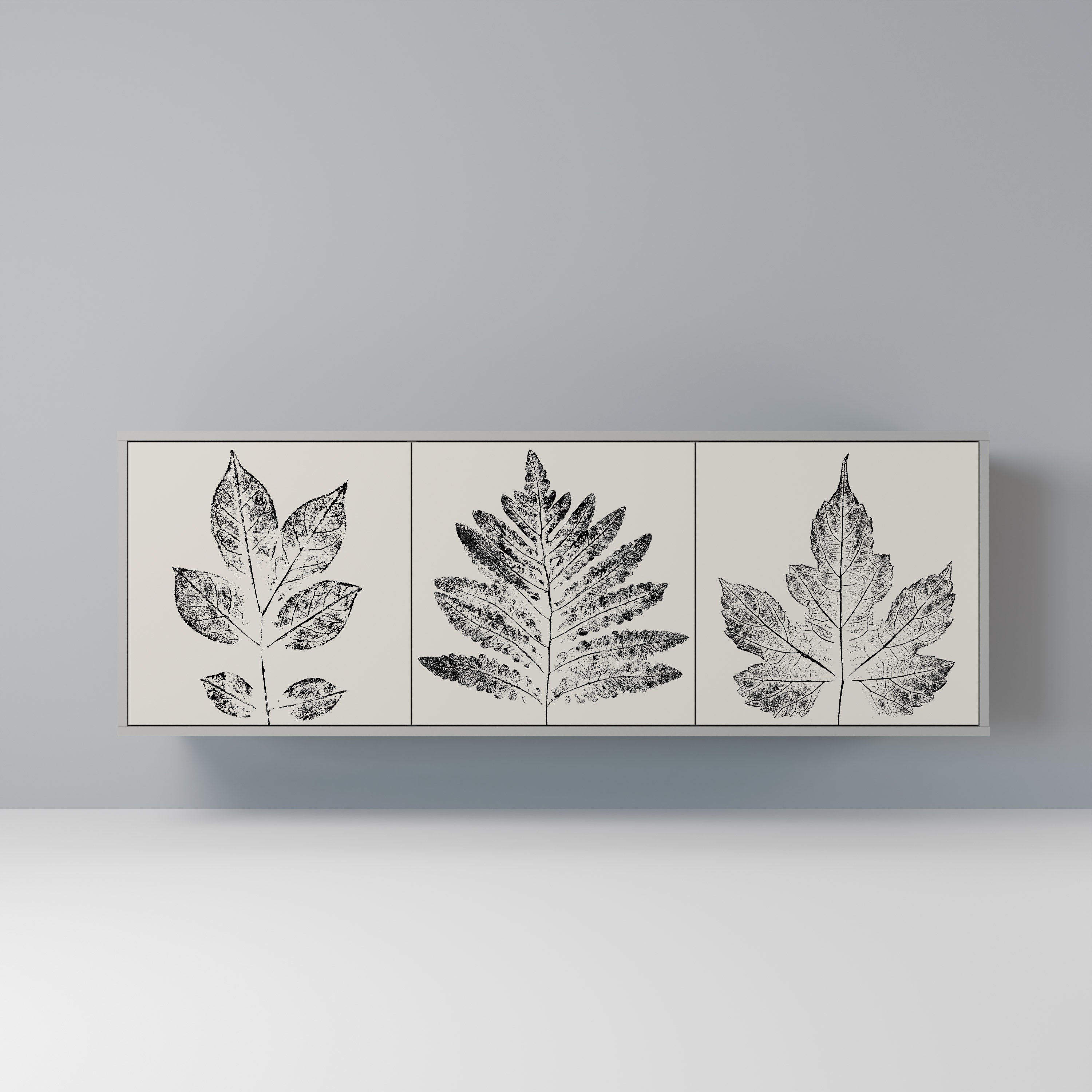 Aparador de 3 puertas LEAFY STAMPS en acabado gris