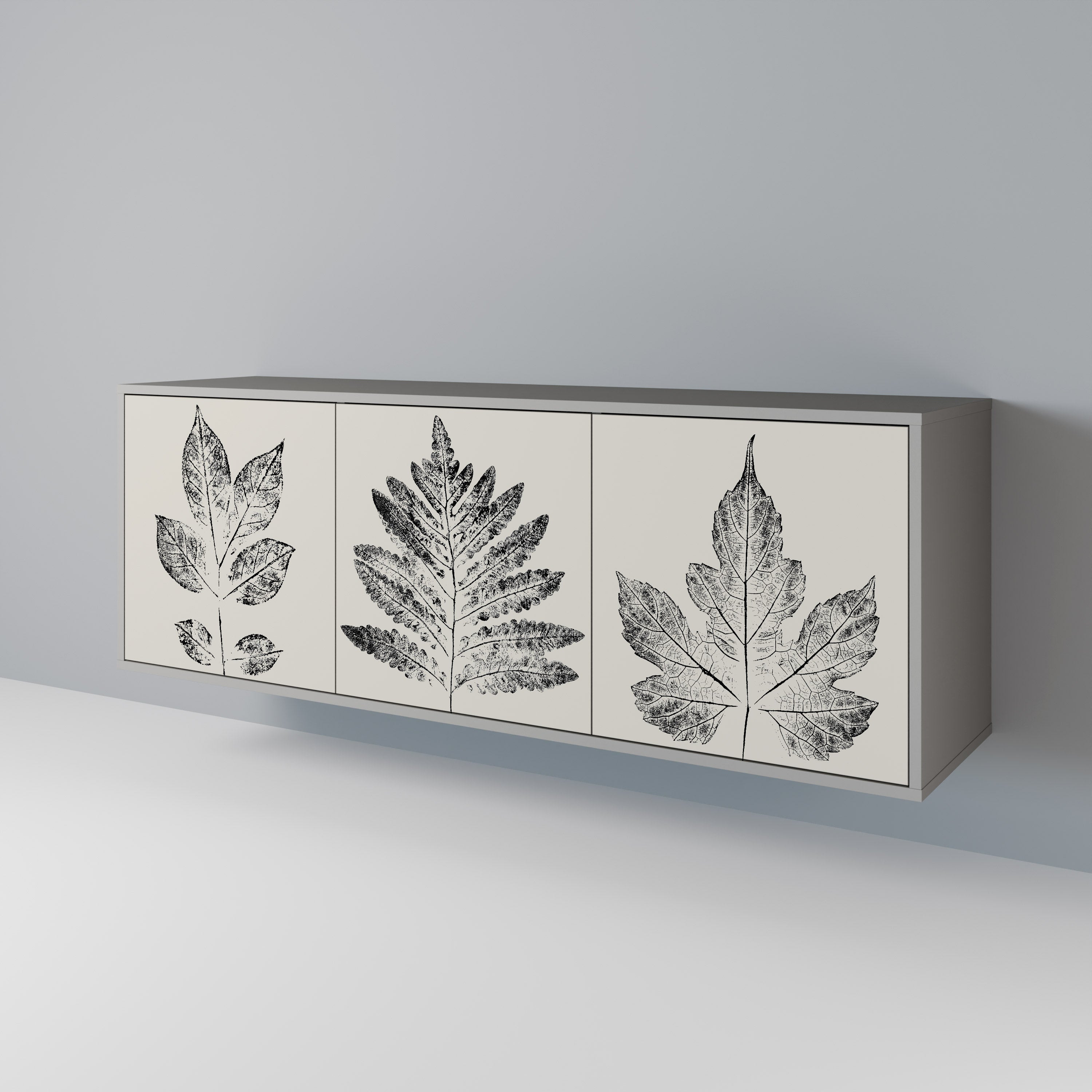 Aparador de 3 puertas LEAFY STAMPS en acabado gris