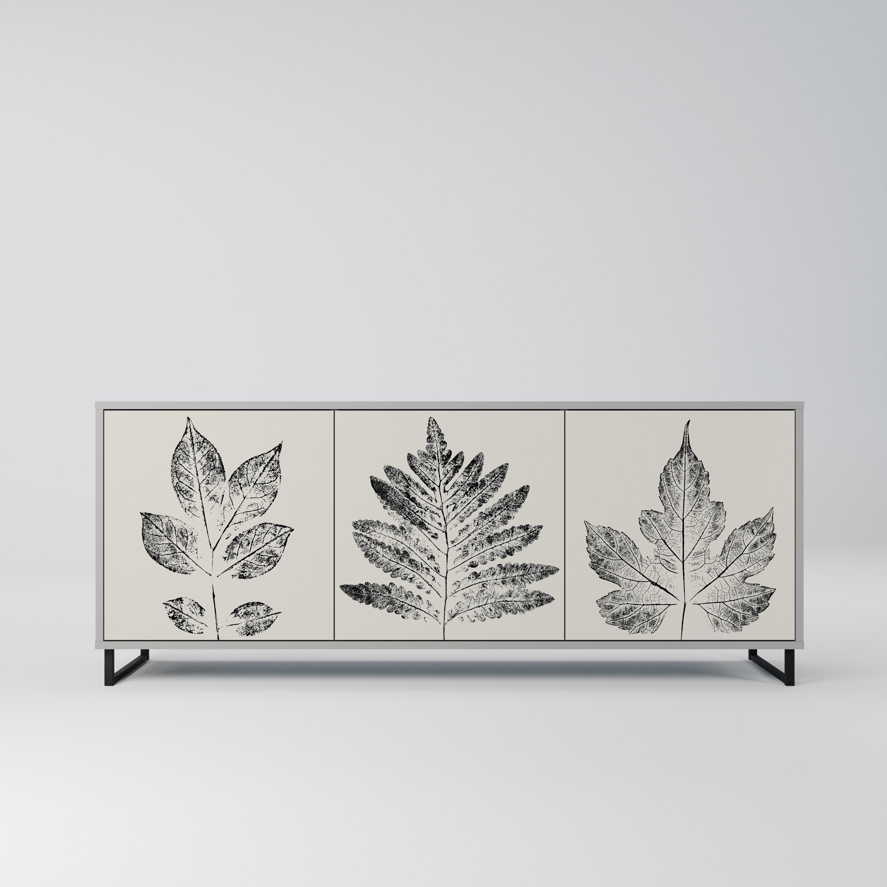 Aparador de 3 puertas LEAFY STAMPS en acabado gris