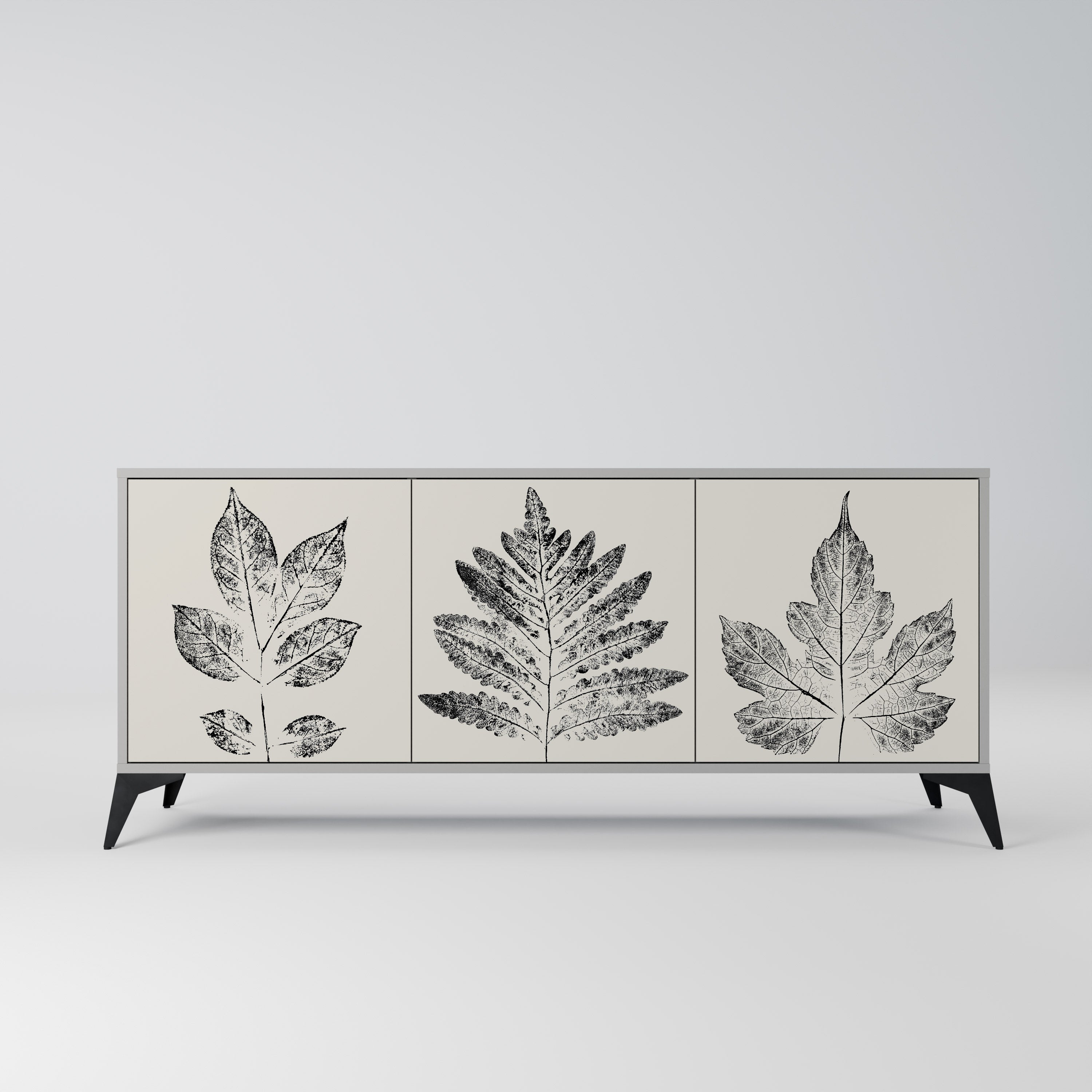 Aparador de 3 puertas LEAFY STAMPS en acabado gris