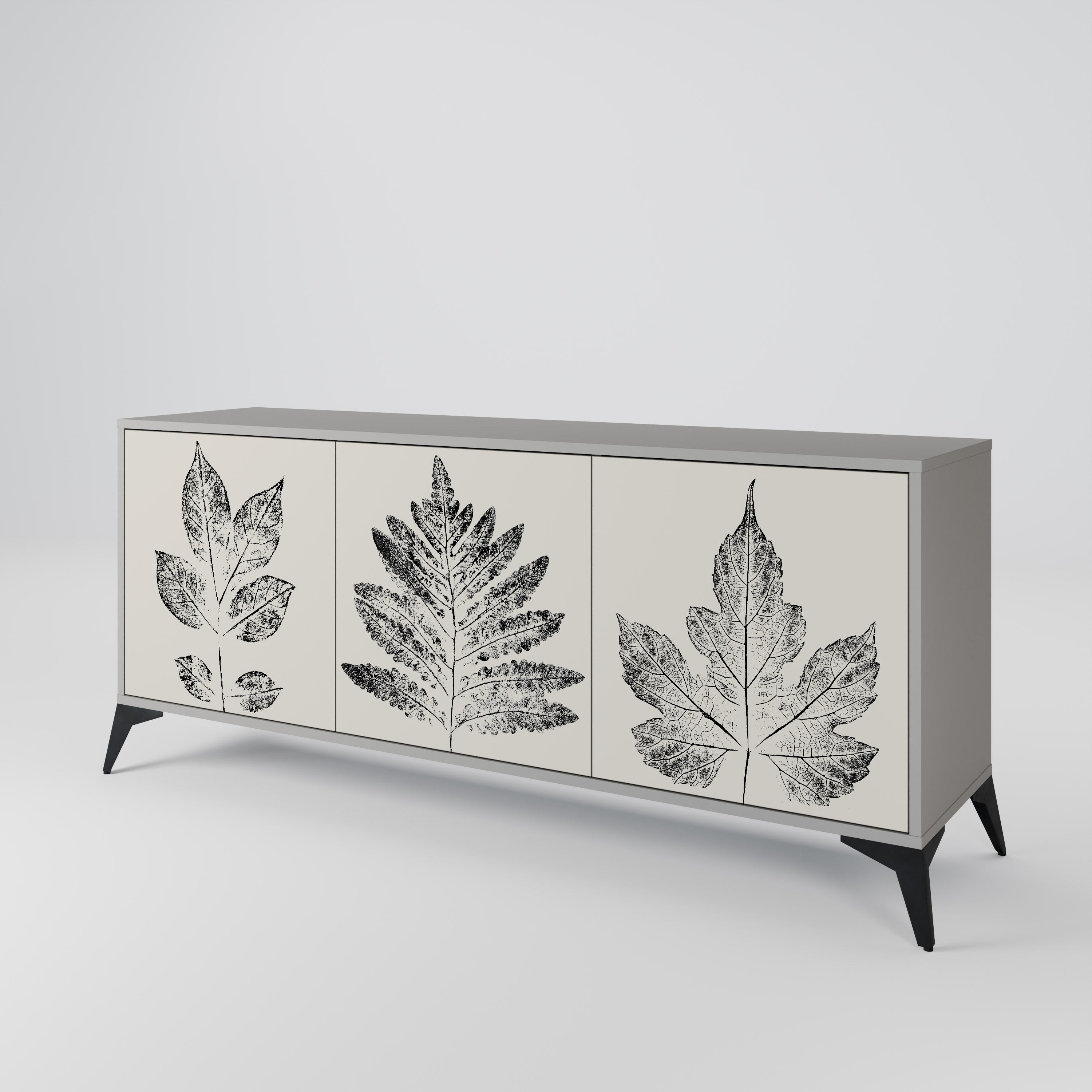 Aparador de 3 puertas LEAFY STAMPS en acabado gris