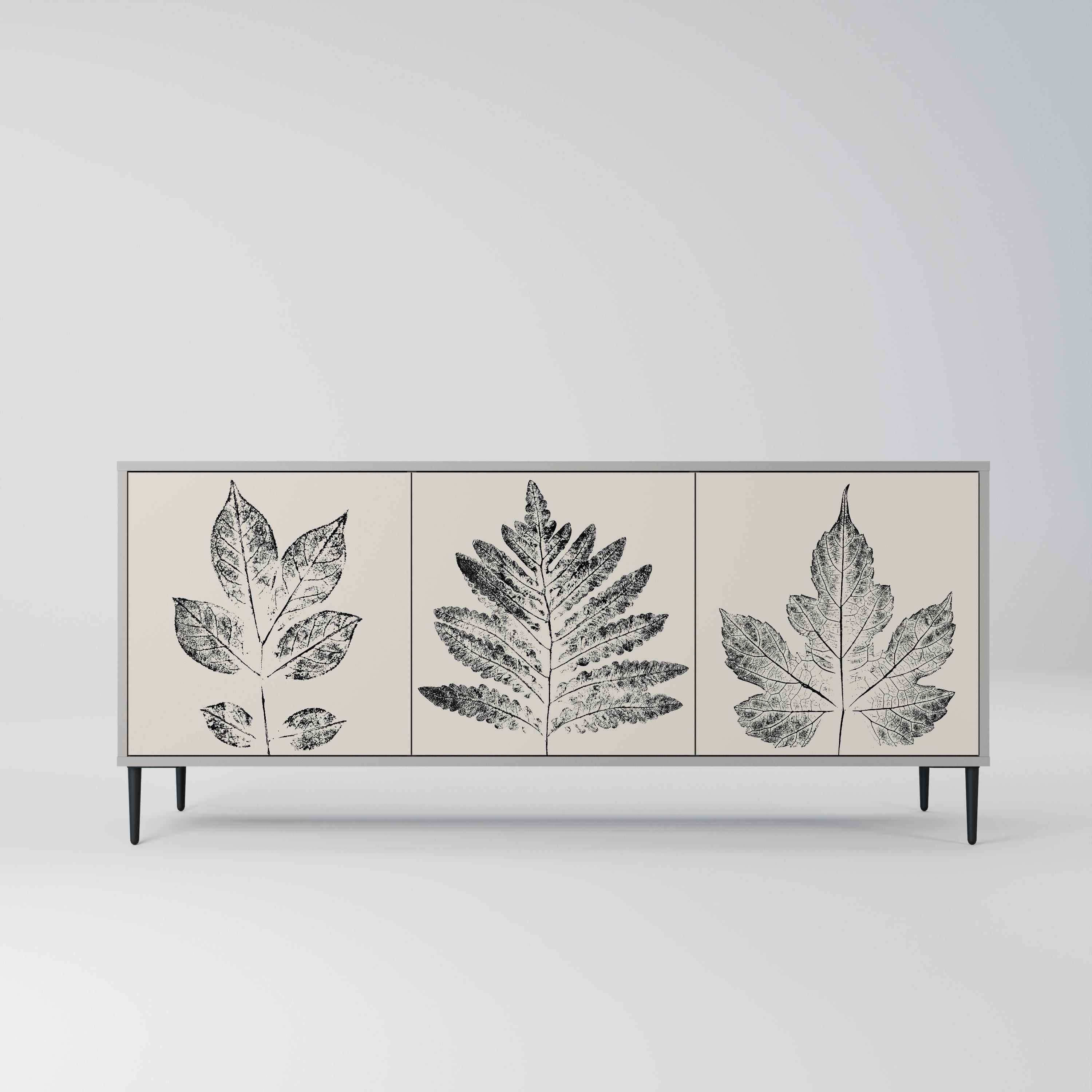 Aparador de 3 puertas LEAFY STAMPS en acabado gris