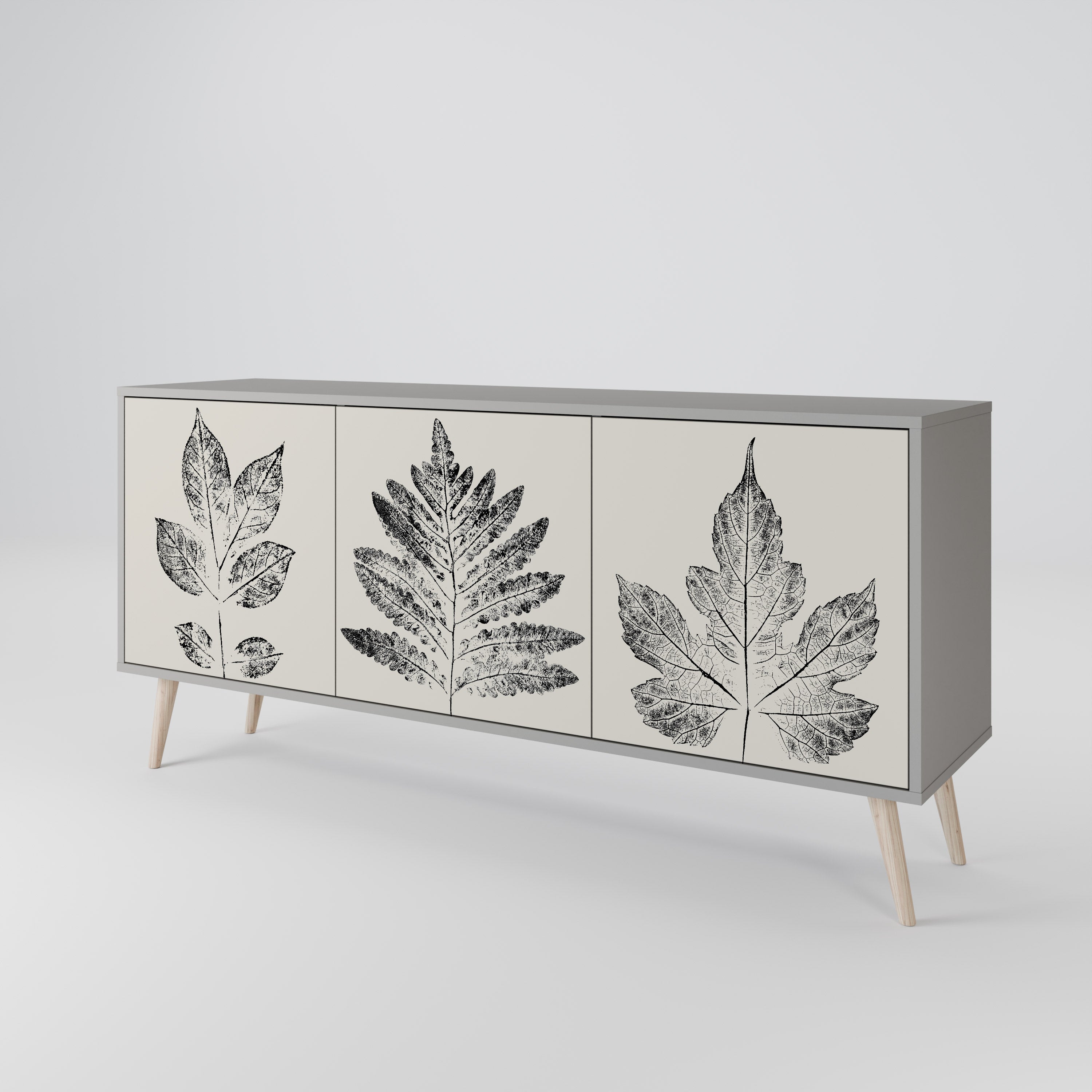 Aparador de 3 puertas LEAFY STAMPS en acabado gris