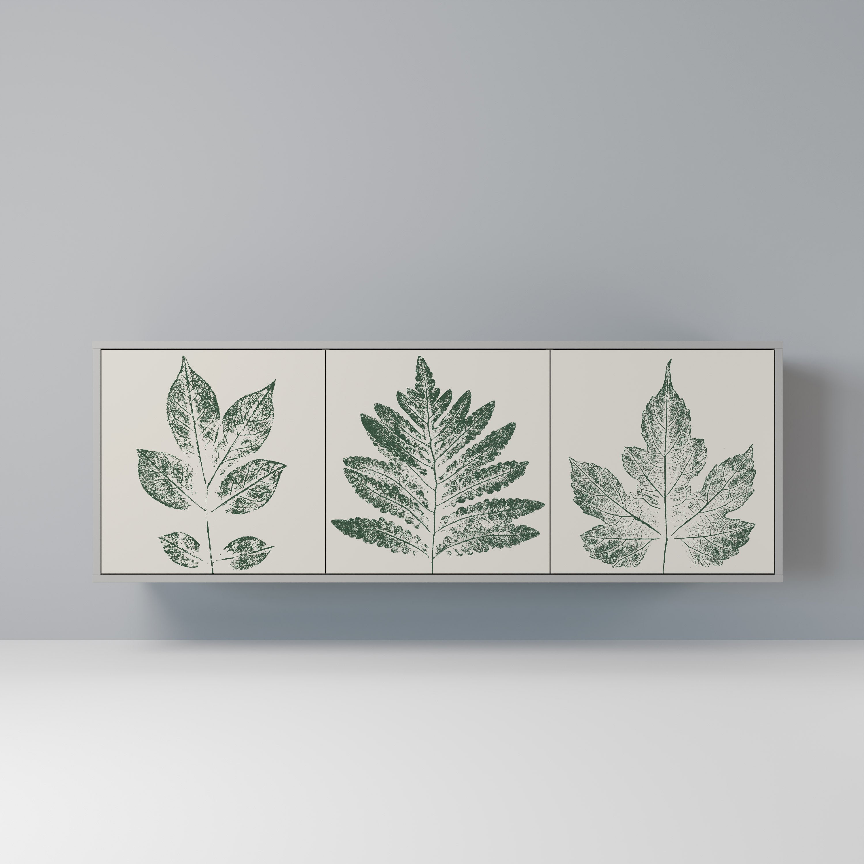 Aparador de 3 puertas GREEN LEAFY STAMPS en acabado gris