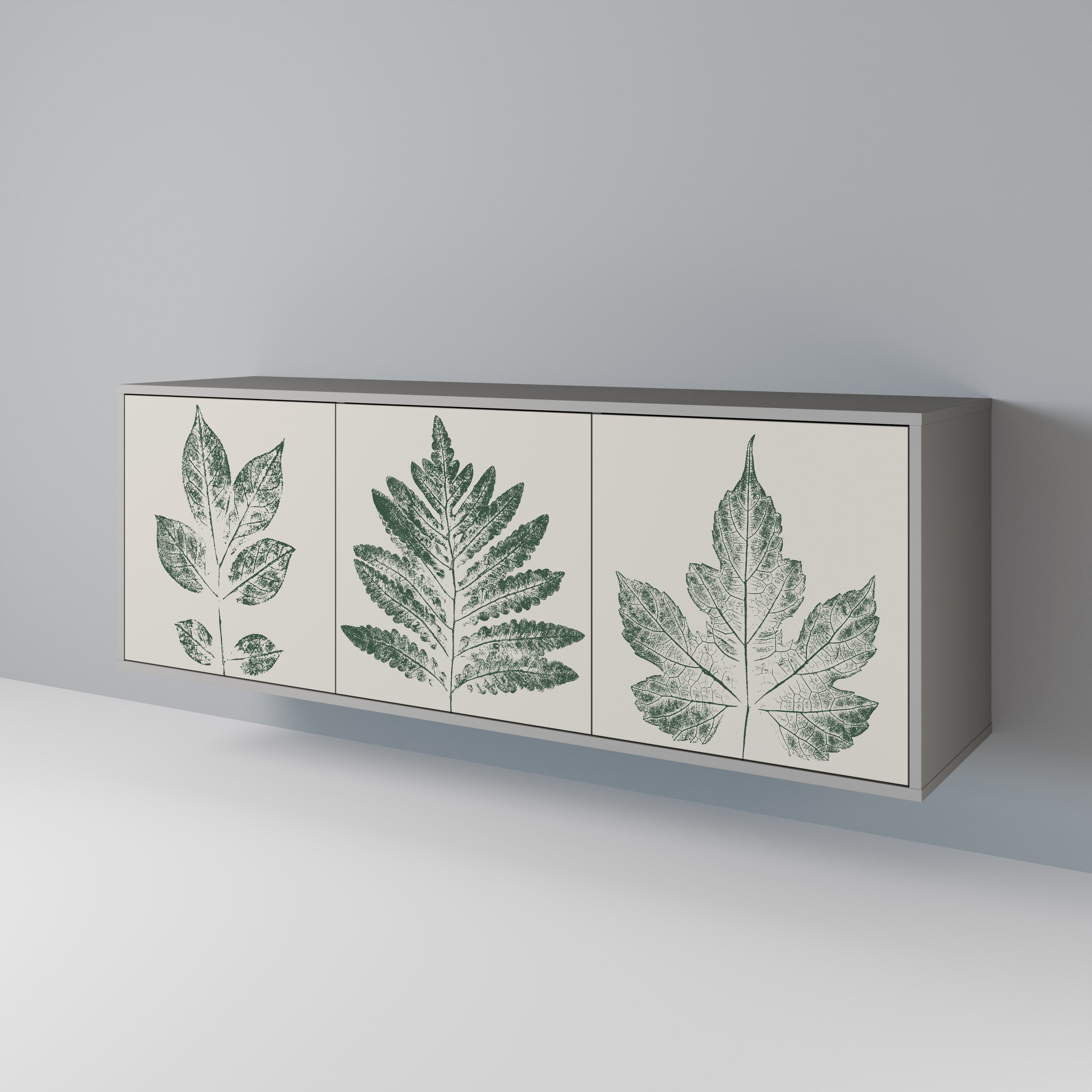 Aparador de 3 puertas GREEN LEAFY STAMPS en acabado gris