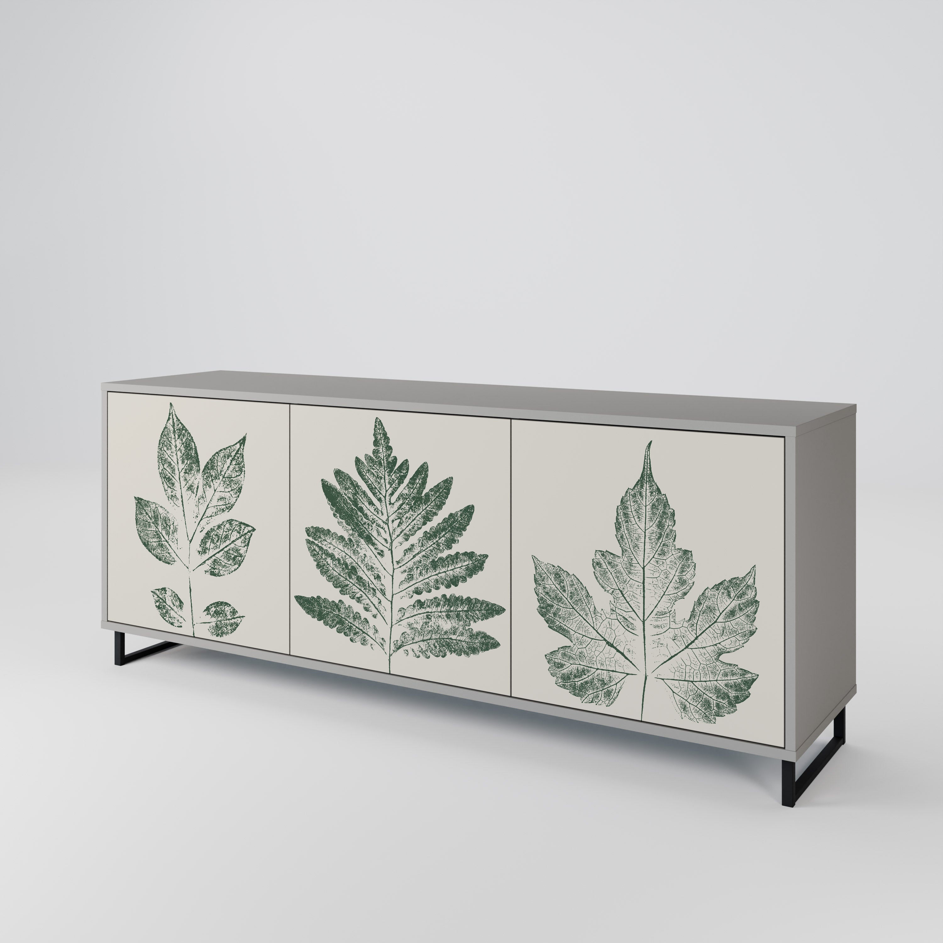 Aparador de 3 puertas GREEN LEAFY STAMPS en acabado gris