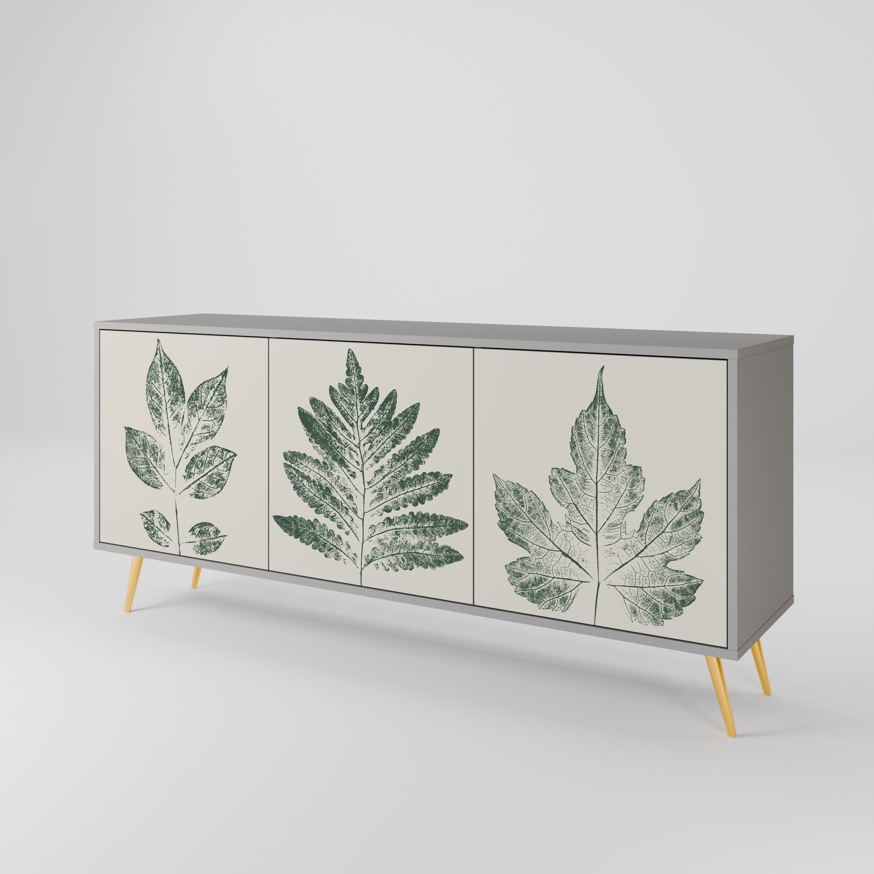 Aparador de 3 puertas GREEN LEAFY STAMPS en acabado gris