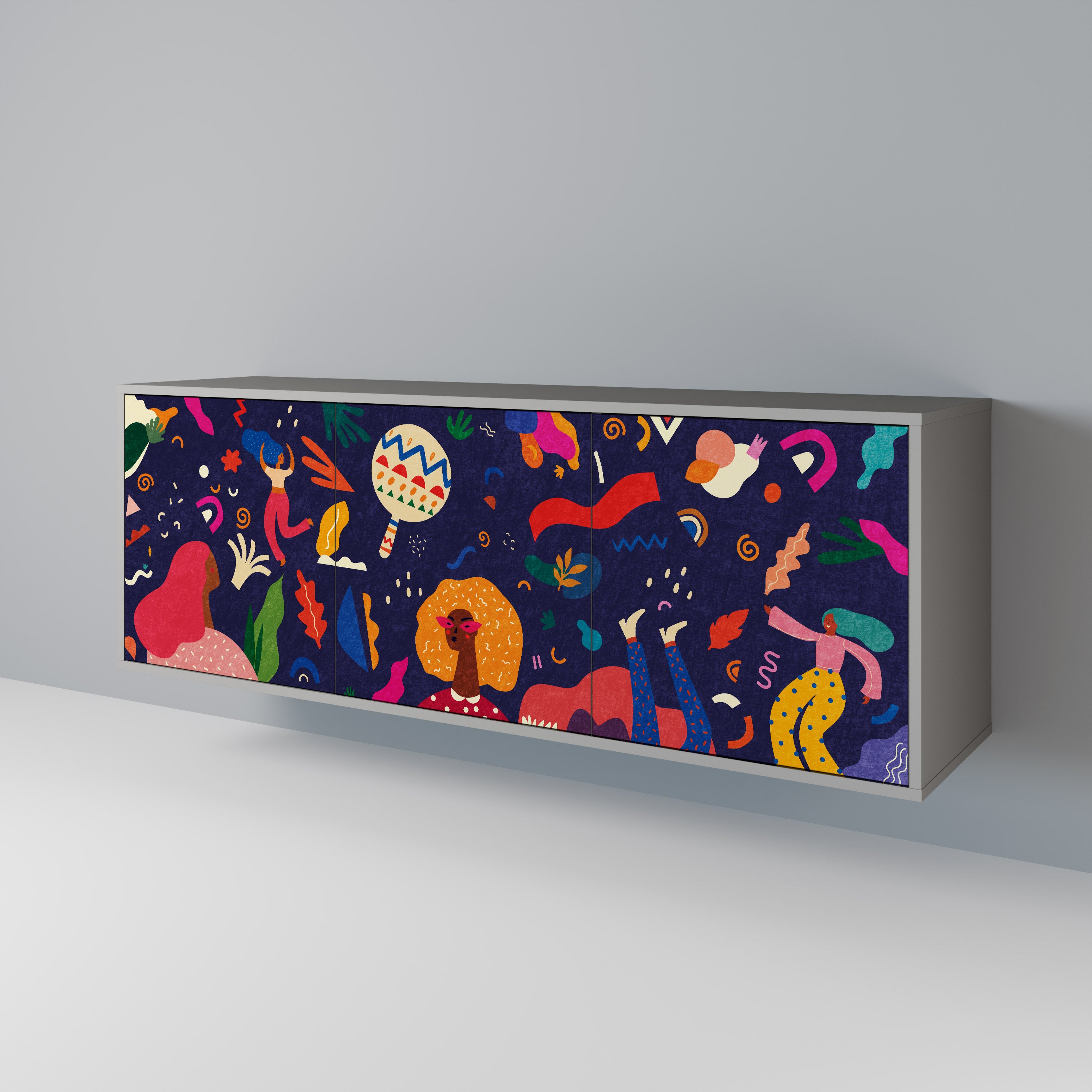 Aparador de 3 puertas PLACERES FESTIVOS en acabado gris