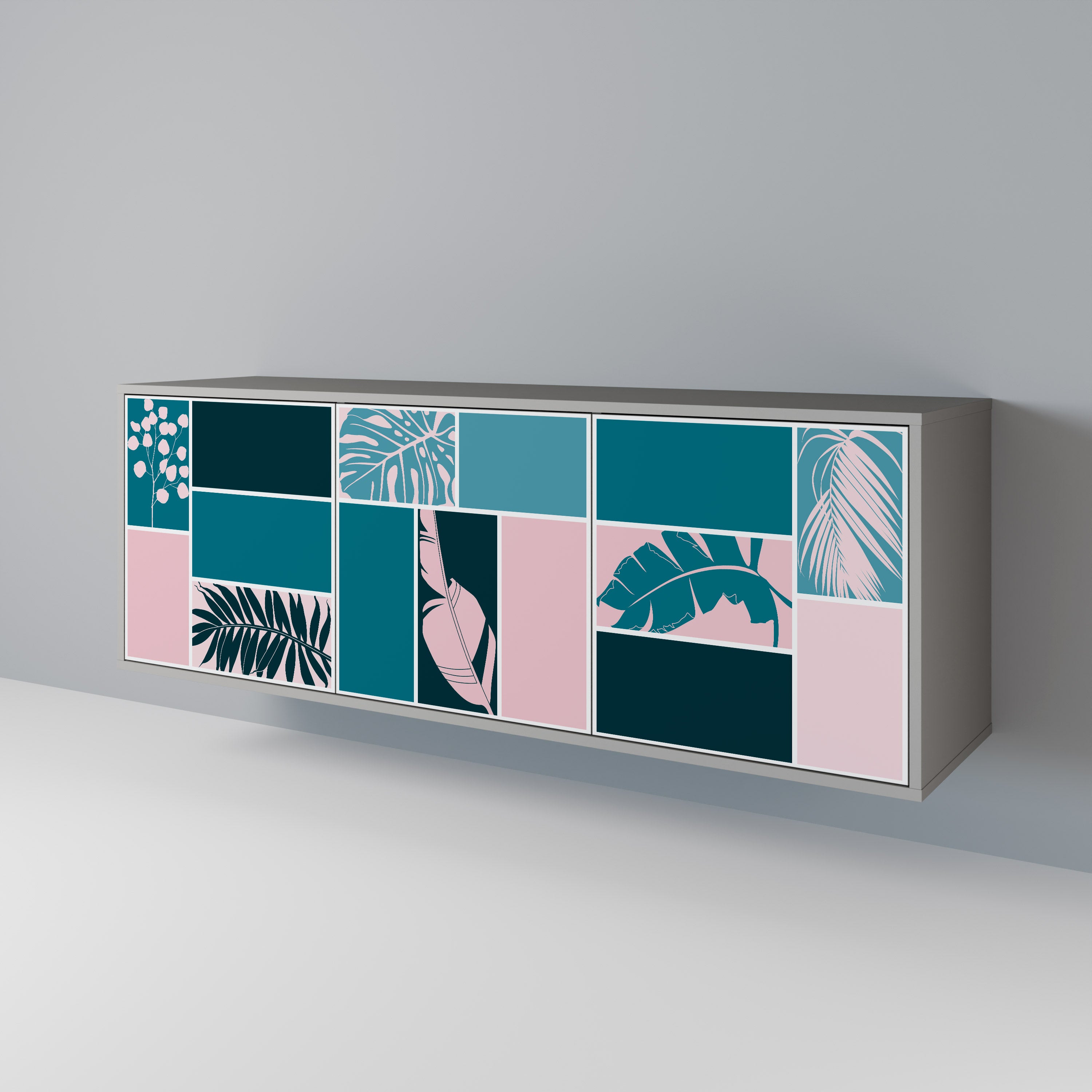 Aparador de 3 puertas en acabado gris COMBINACIÓN DE FORMAS