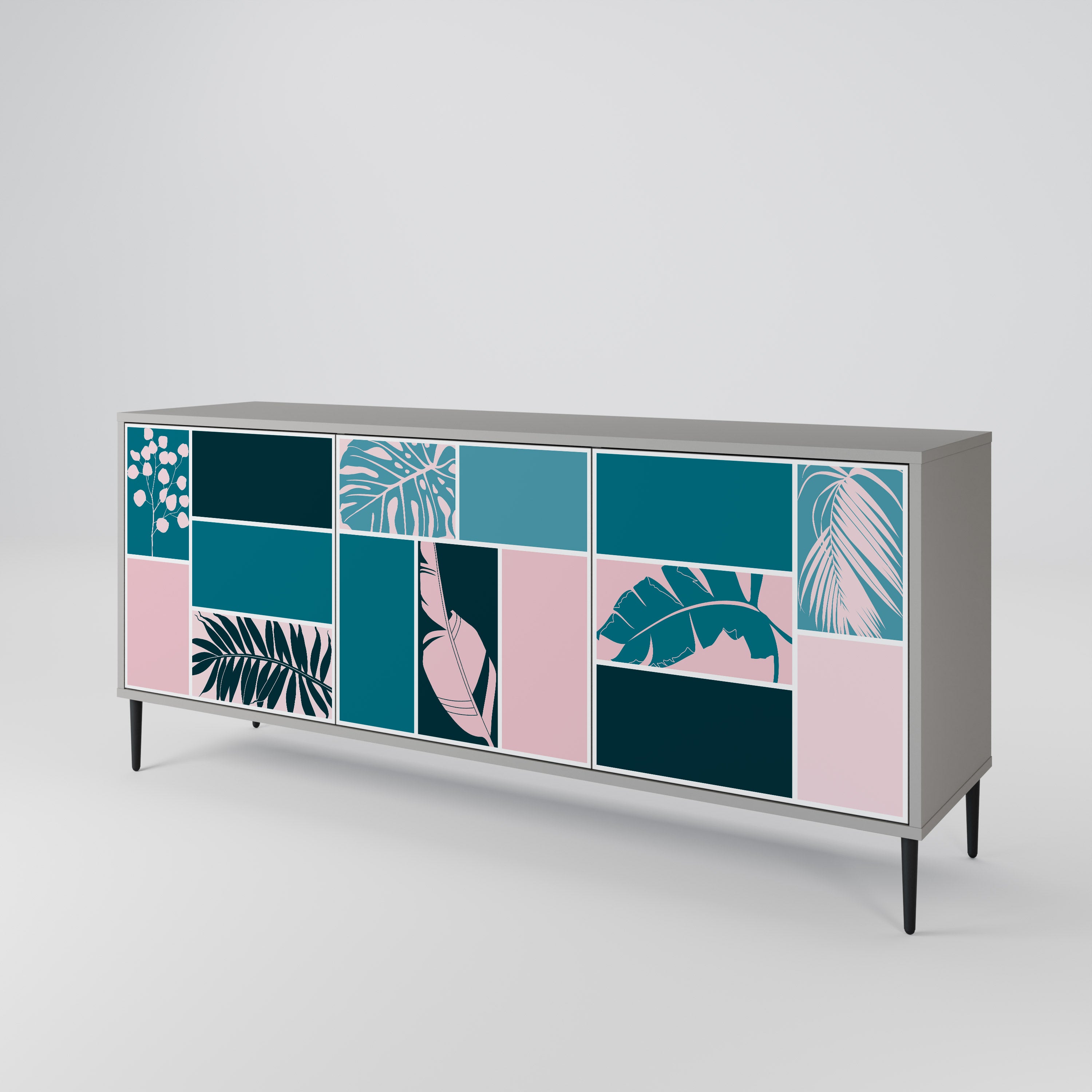 Aparador de 3 puertas en acabado gris COMBINACIÓN DE FORMAS