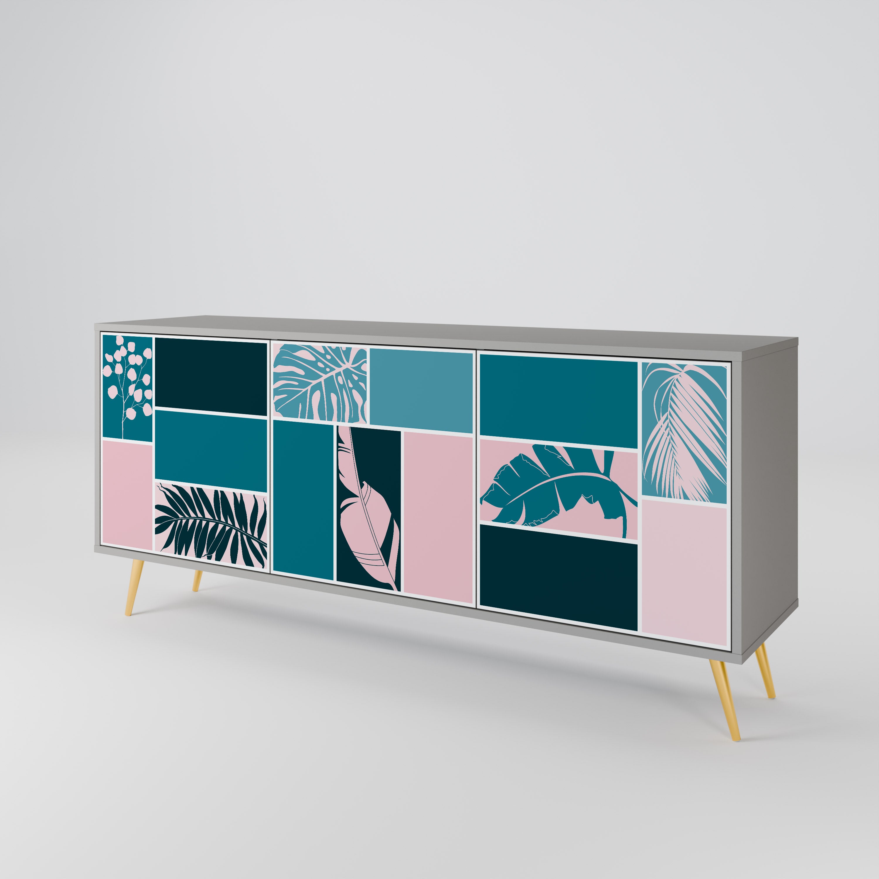 Aparador de 3 puertas en acabado gris COMBINACIÓN DE FORMAS