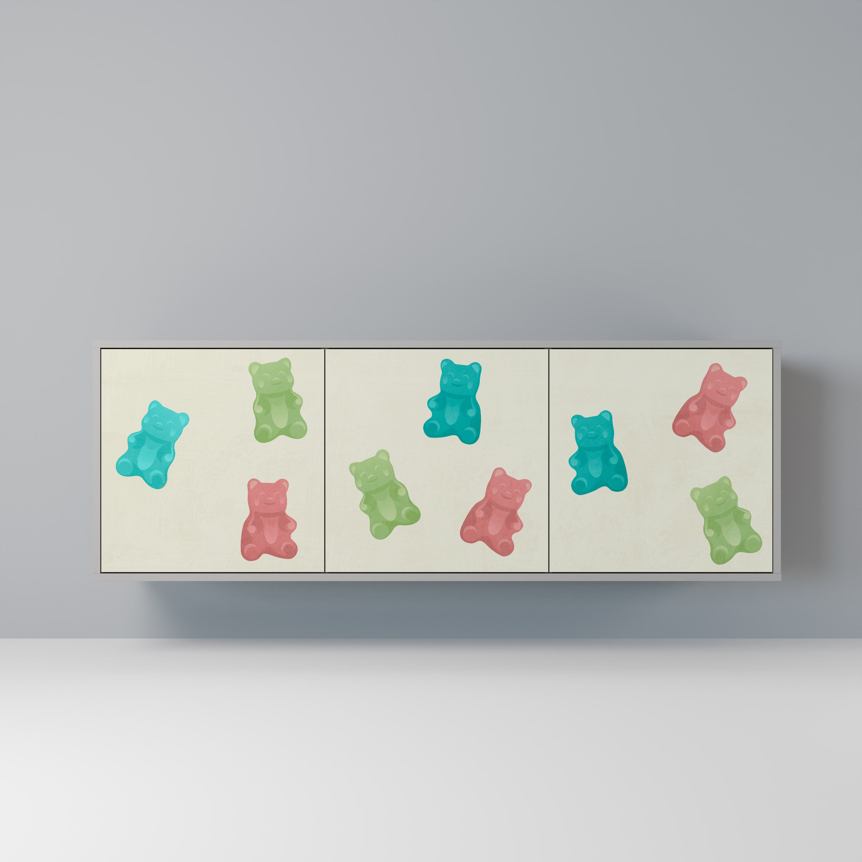 Aparador de 3 puertas GUMMY BEARS en acabado gris
