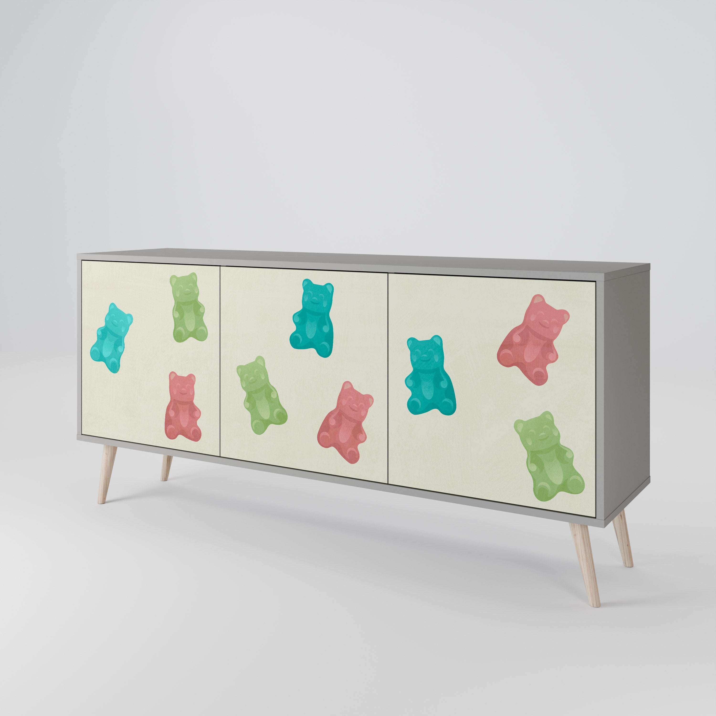 Aparador de 3 puertas GUMMY BEARS en acabado gris
