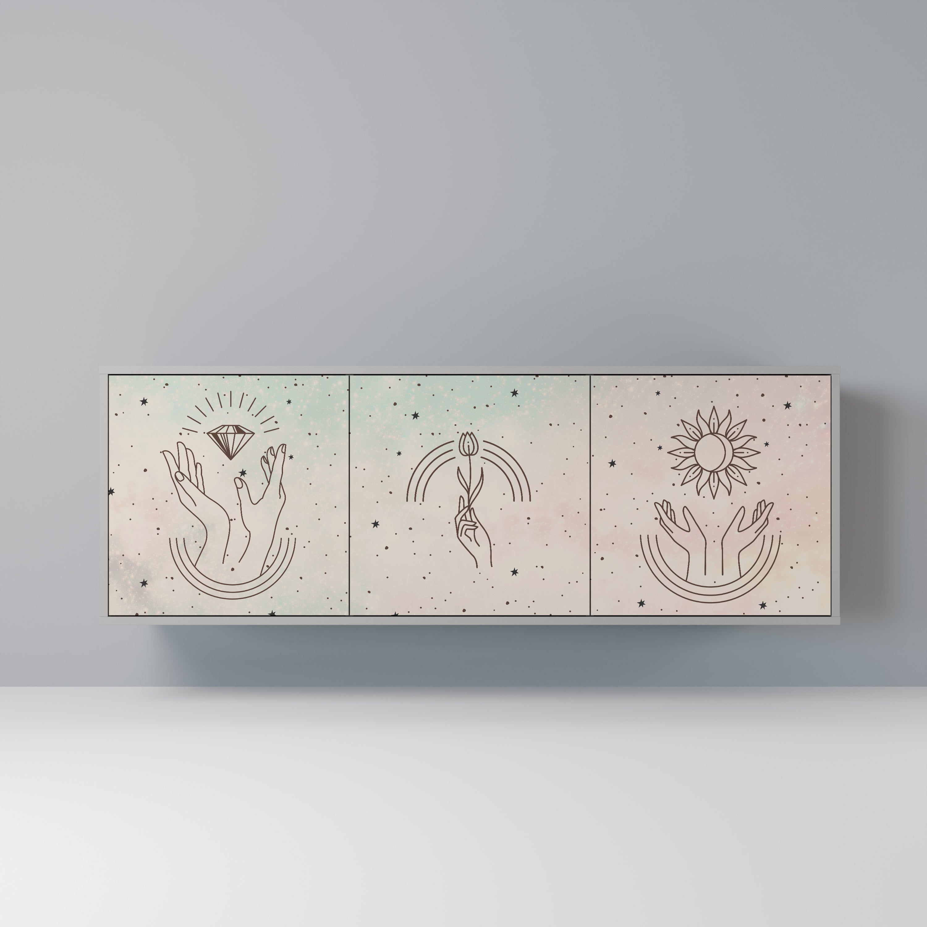 Aparador DELICATE BEAUTY de 3 puertas en acabado gris