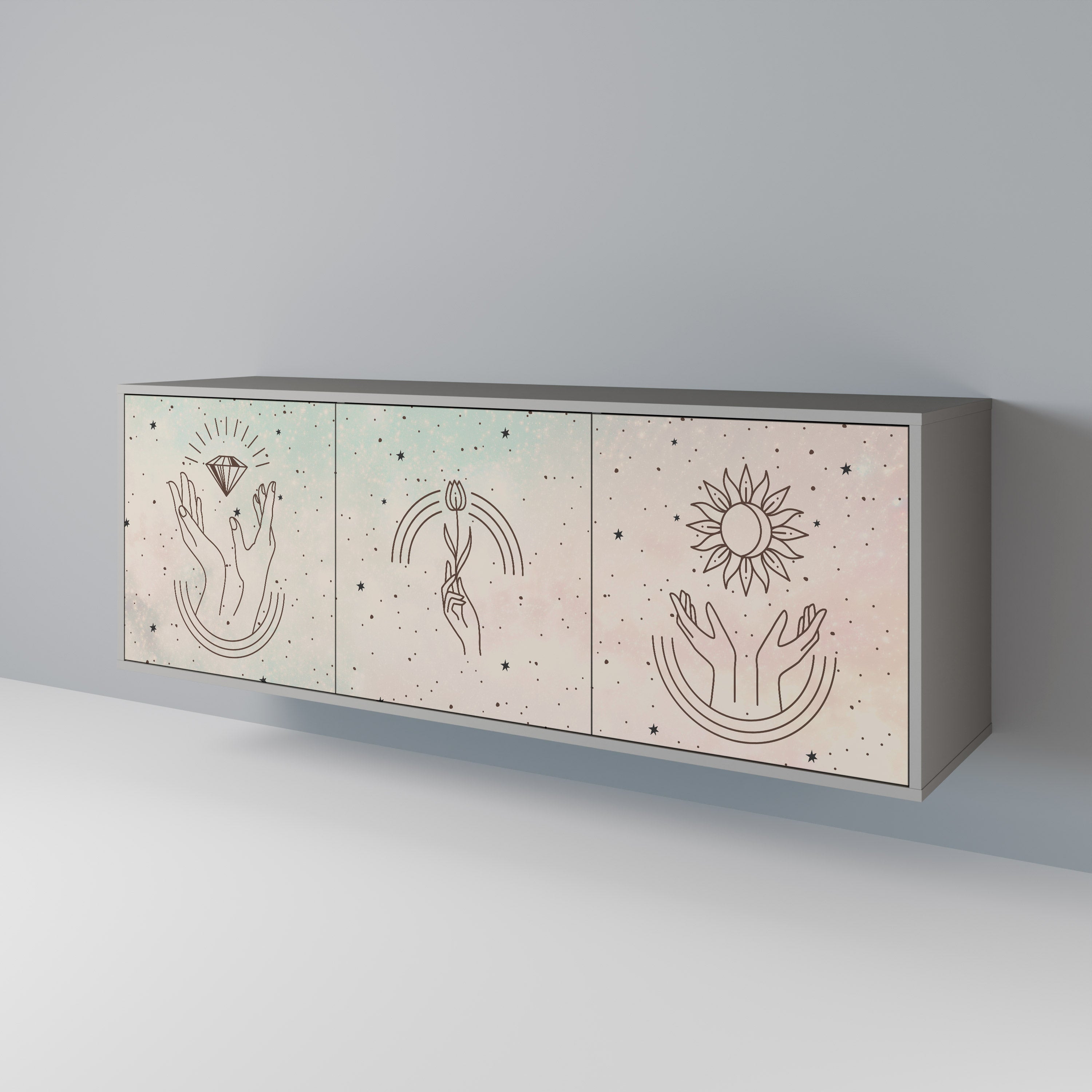 Aparador DELICATE BEAUTY de 3 puertas en acabado gris
