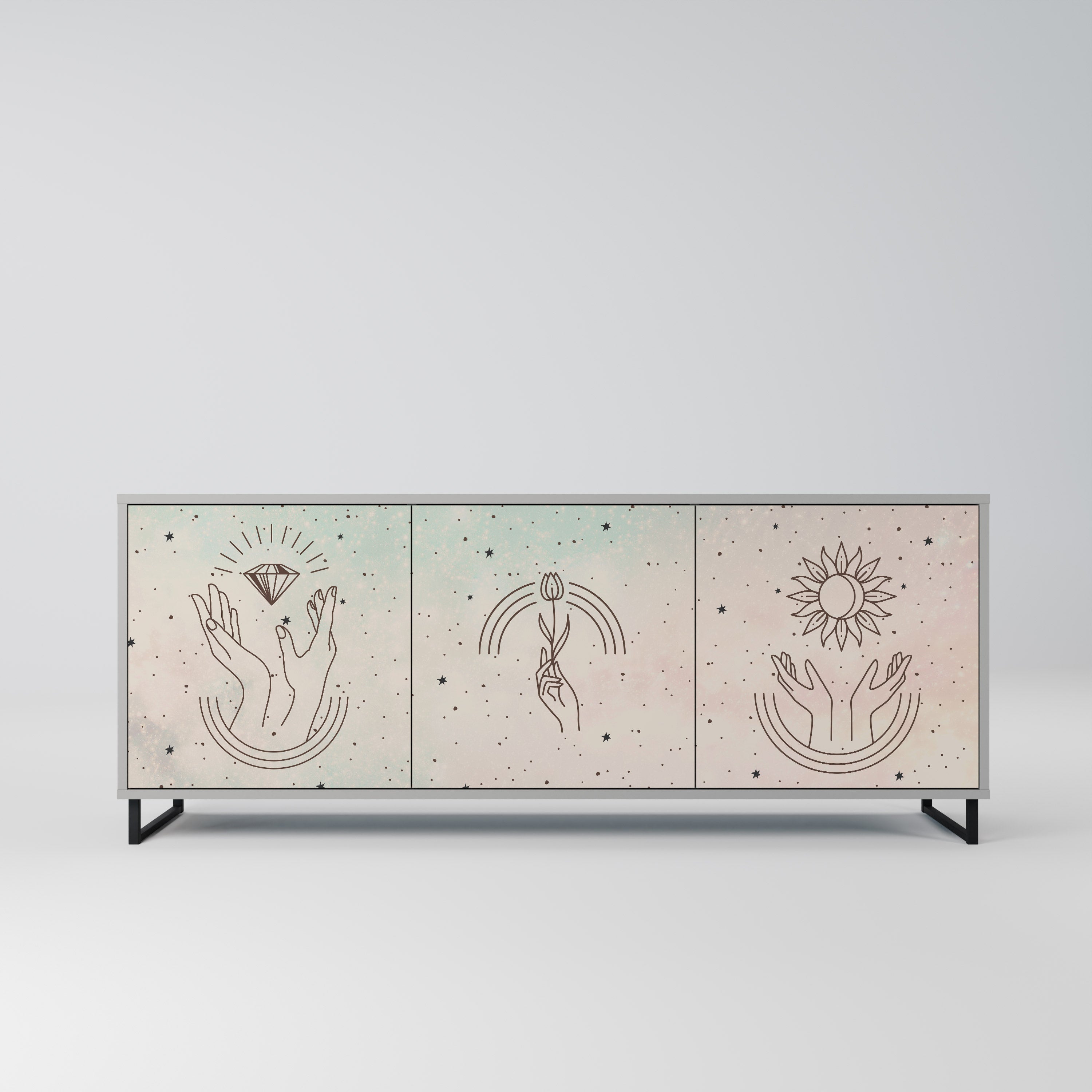 Aparador DELICATE BEAUTY de 3 puertas en acabado gris