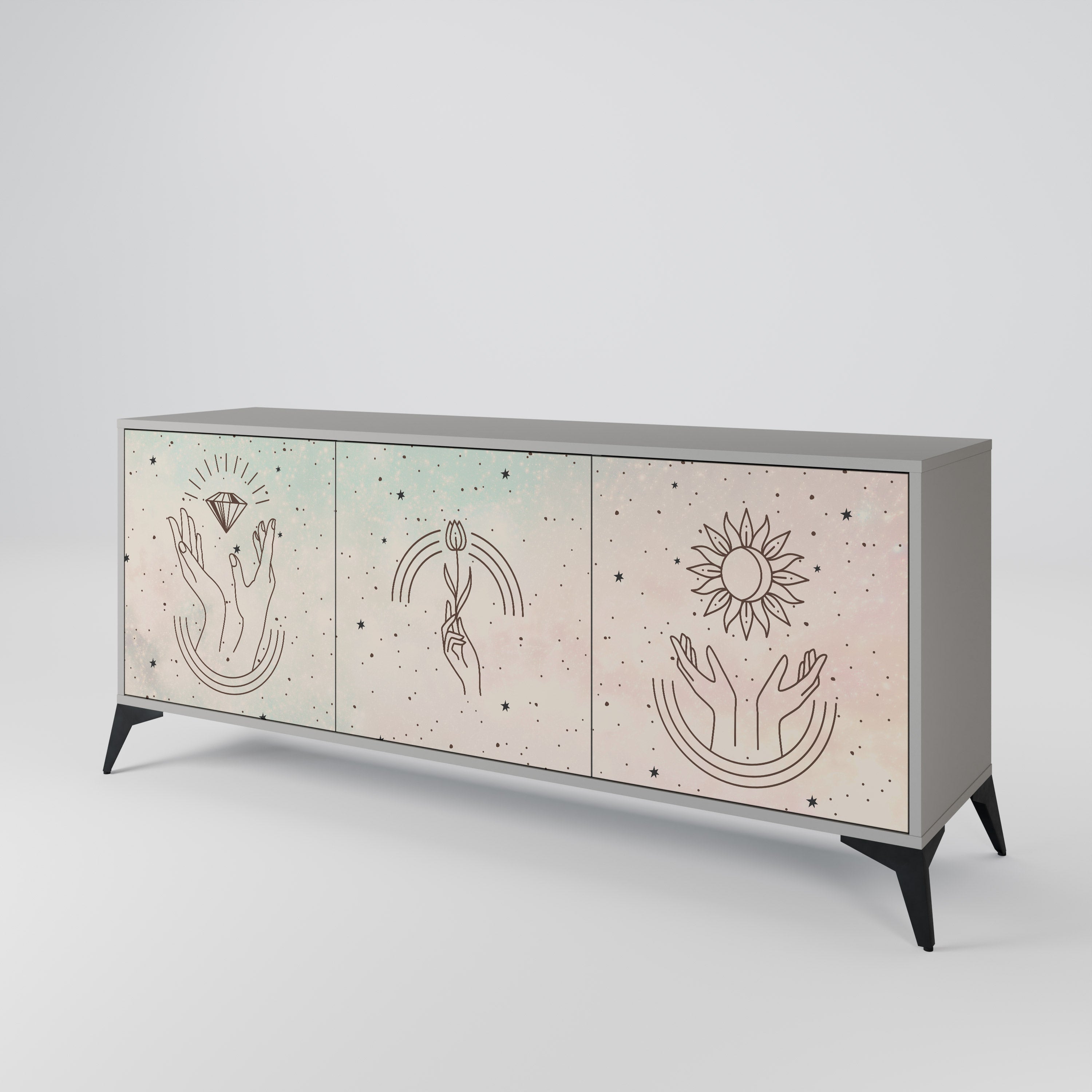 Aparador DELICATE BEAUTY de 3 puertas en acabado gris