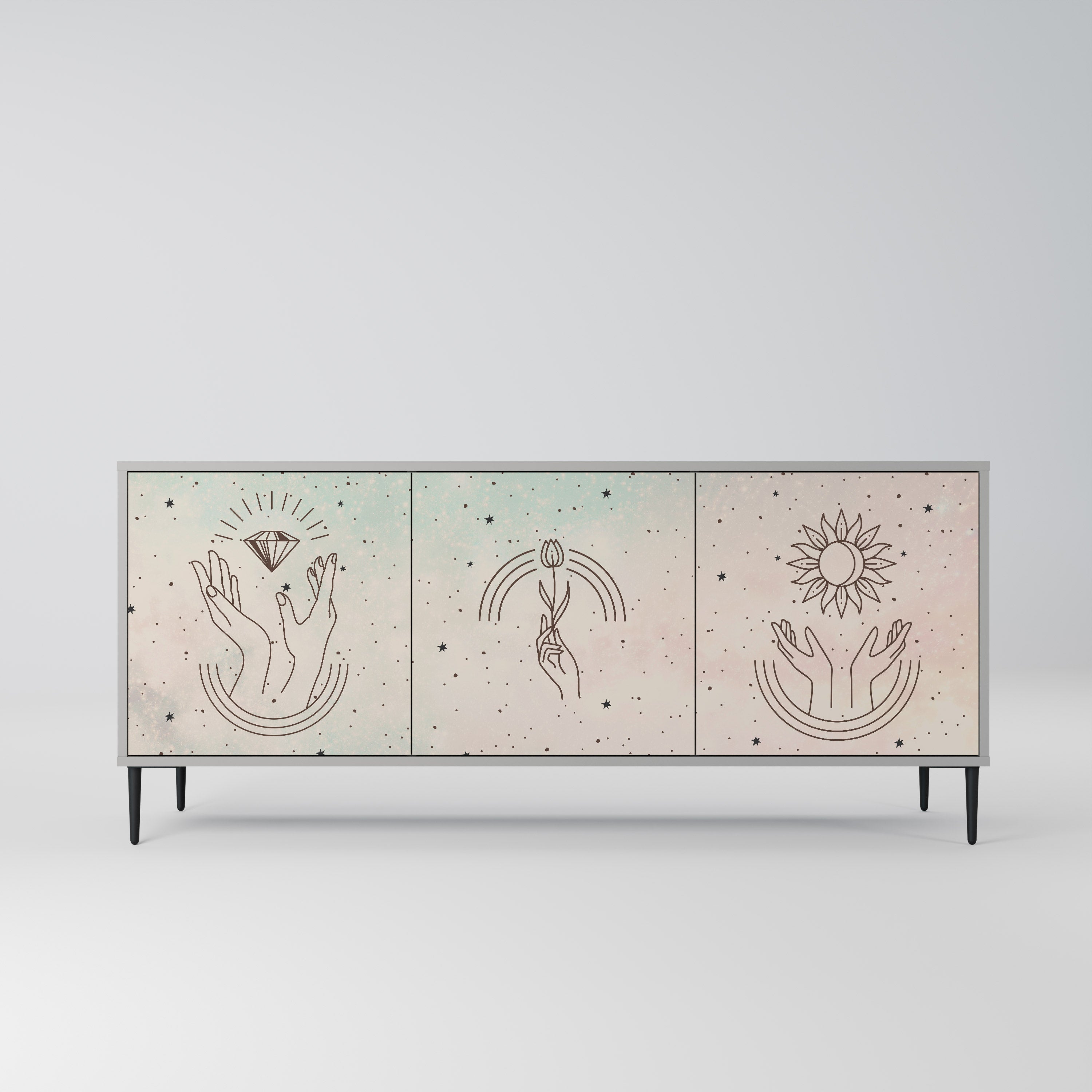 Aparador DELICATE BEAUTY de 3 puertas en acabado gris