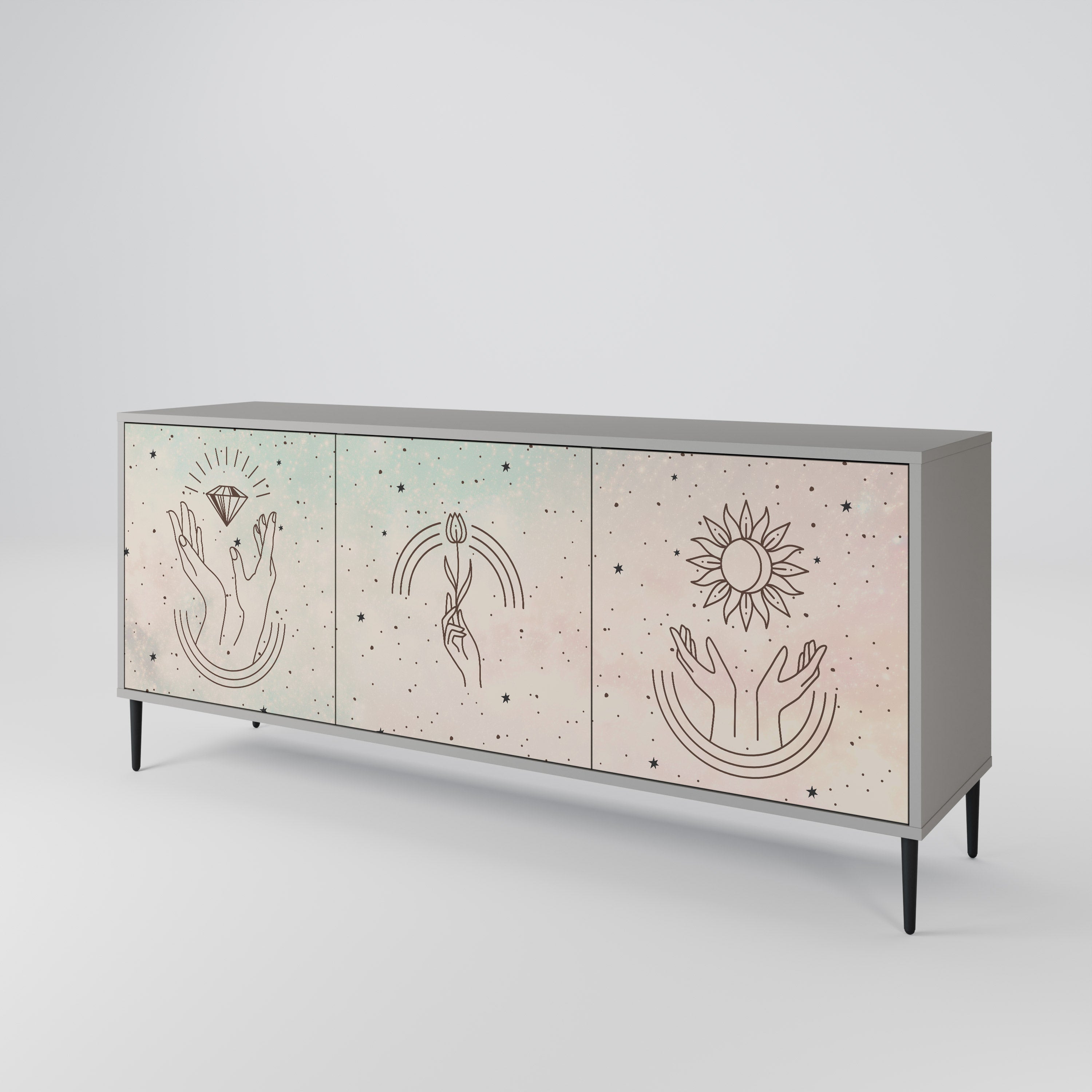 Aparador DELICATE BEAUTY de 3 puertas en acabado gris