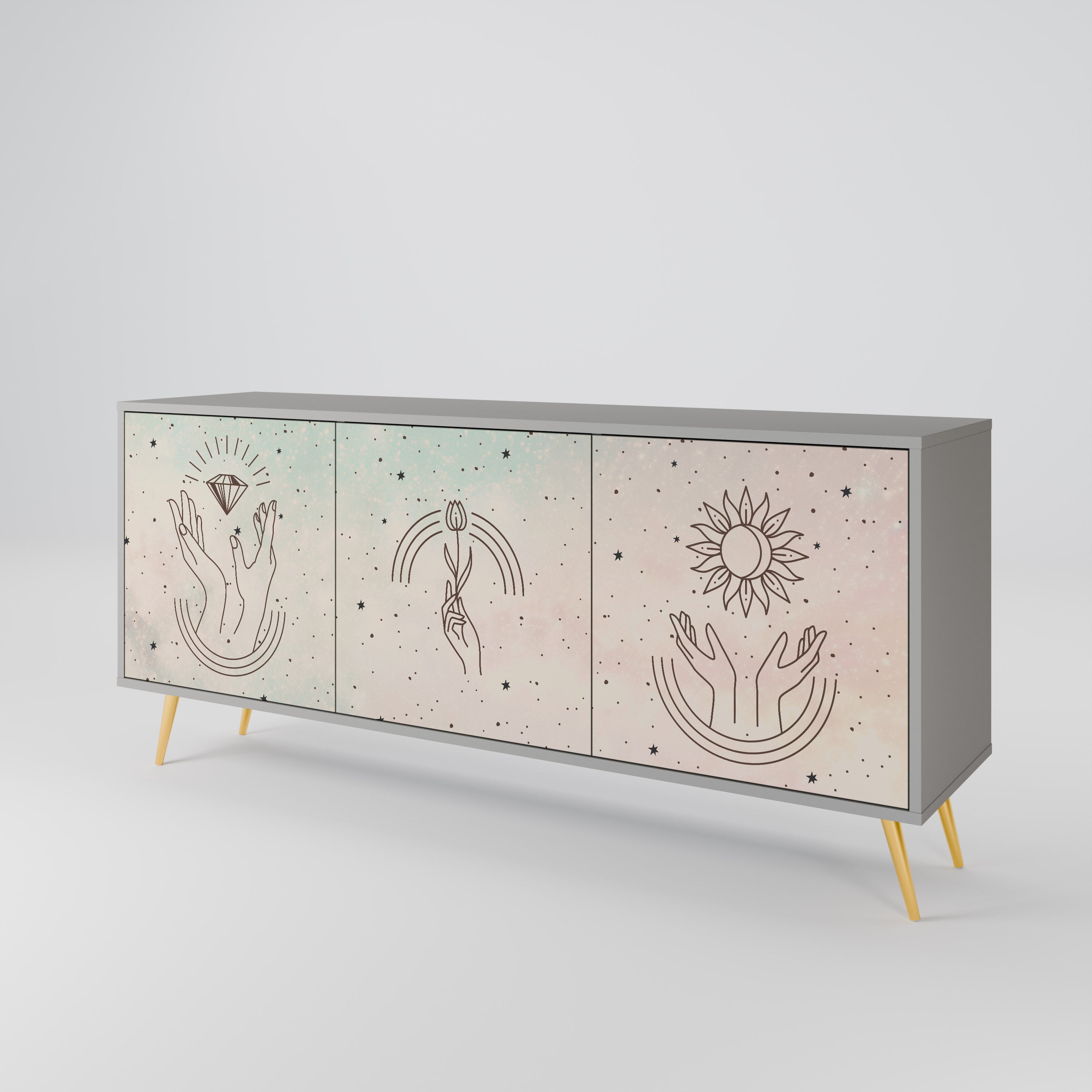Aparador DELICATE BEAUTY de 3 puertas en acabado gris