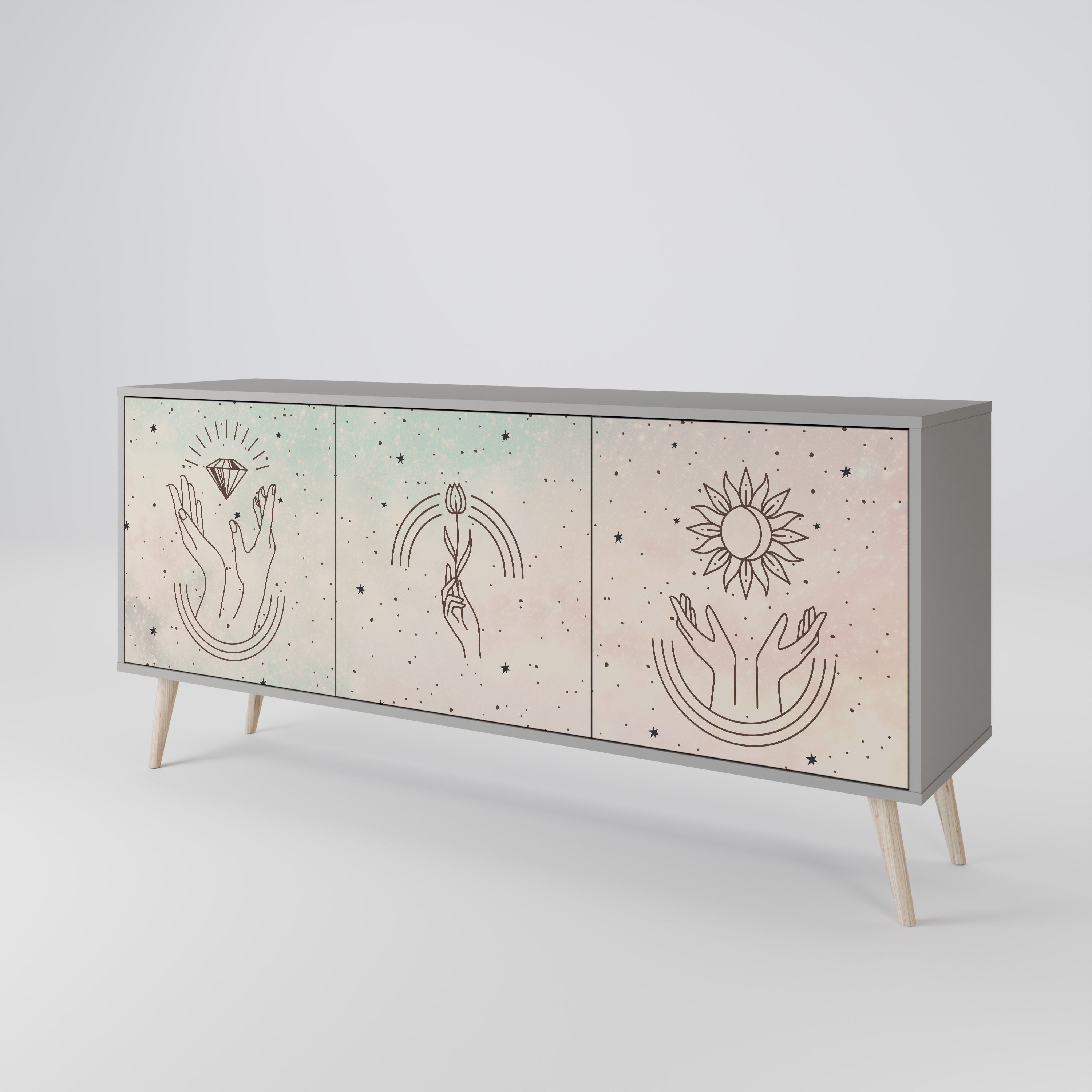 Aparador DELICATE BEAUTY de 3 puertas en acabado gris