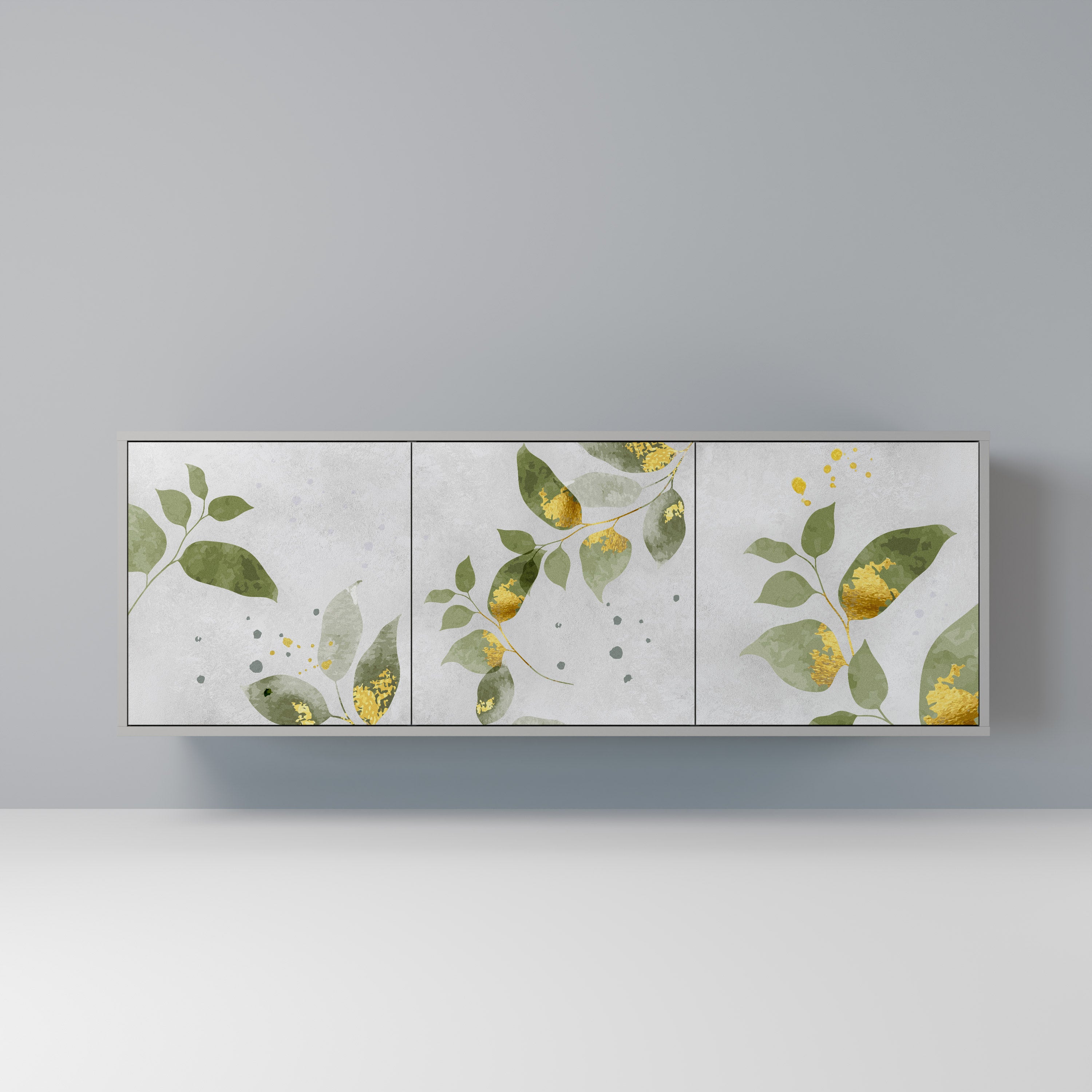 Aparador ELEGANT BOTANICS de 3 puertas en acabado gris