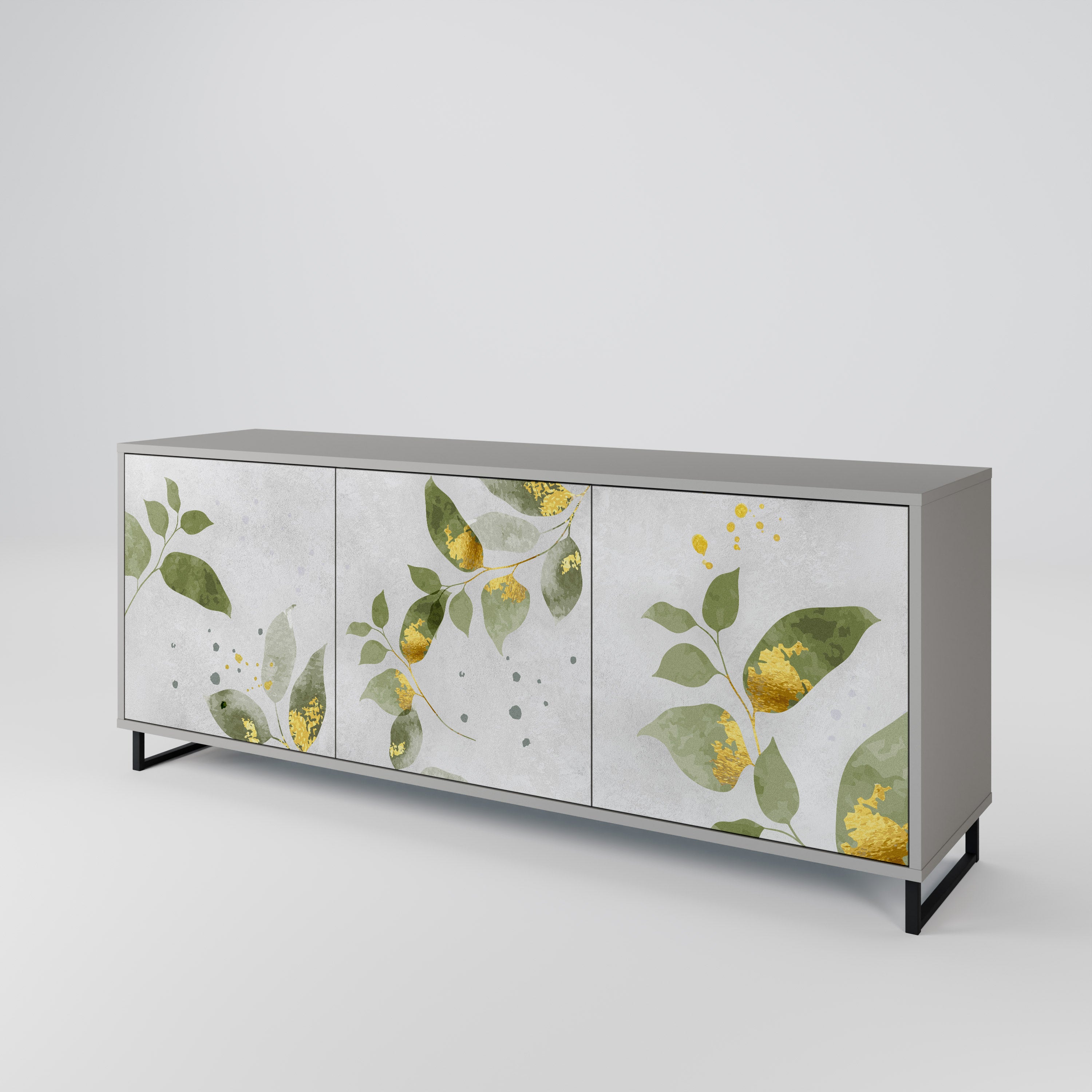 Aparador ELEGANT BOTANICS de 3 puertas en acabado gris