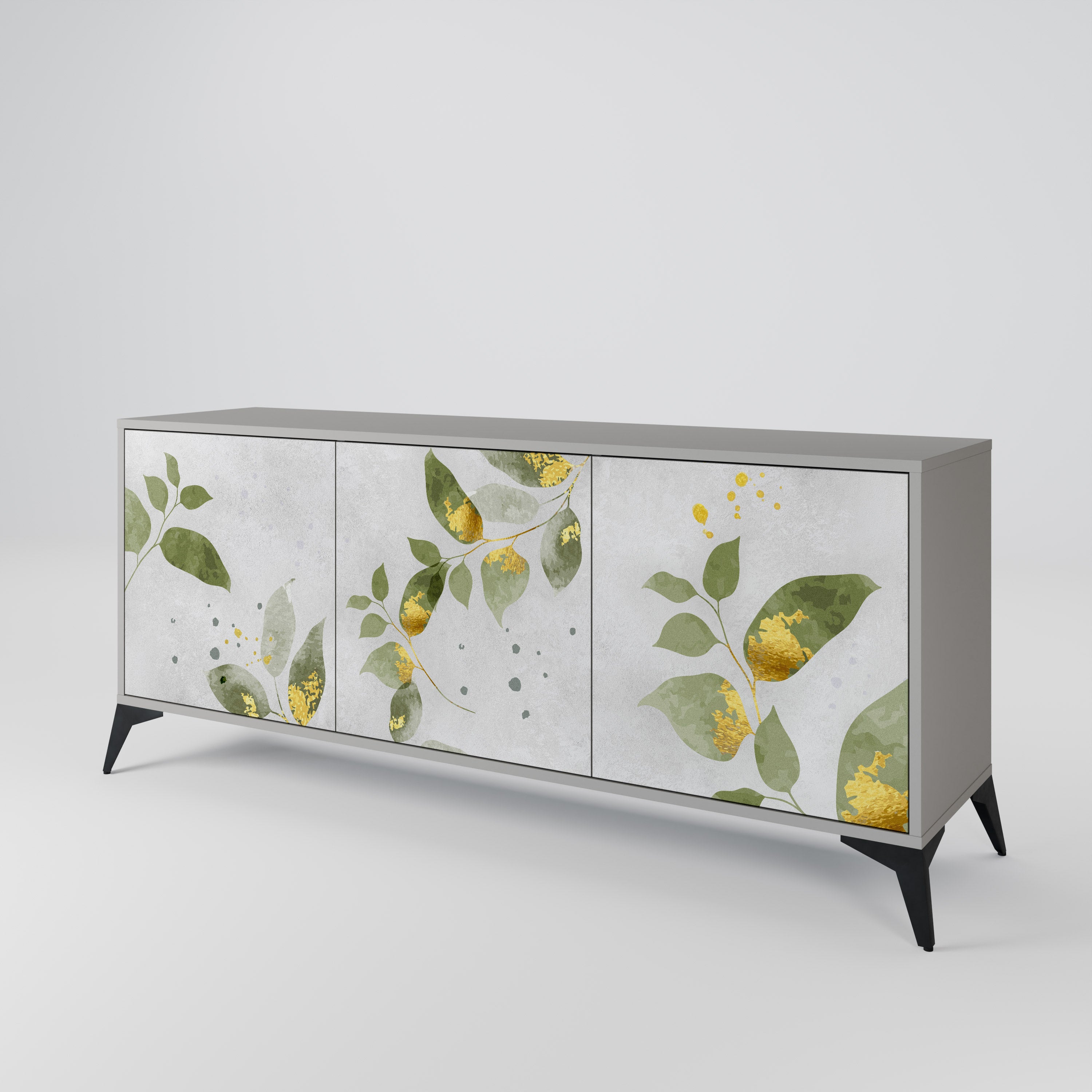 Aparador ELEGANT BOTANICS de 3 puertas en acabado gris