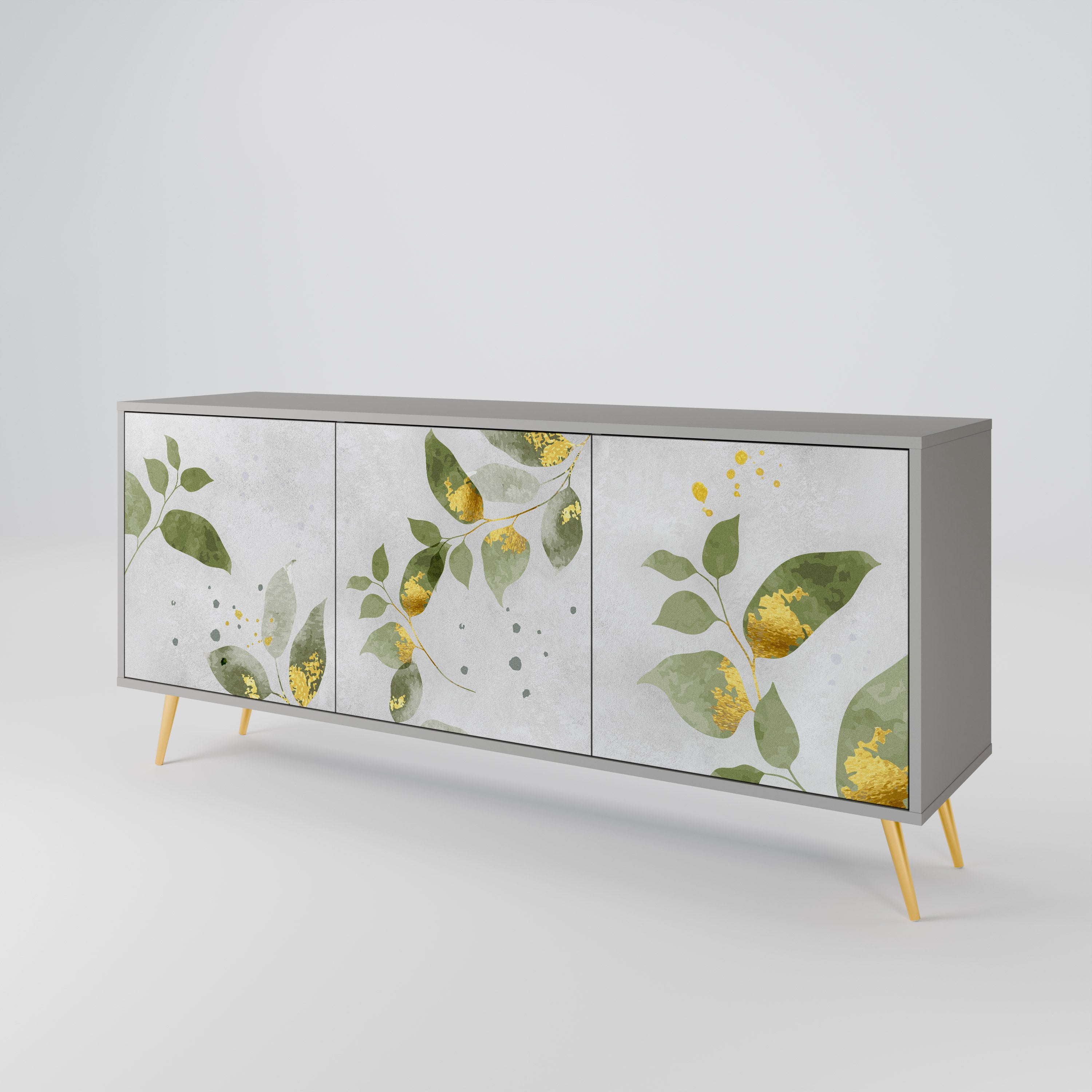 Aparador ELEGANT BOTANICS de 3 puertas en acabado gris