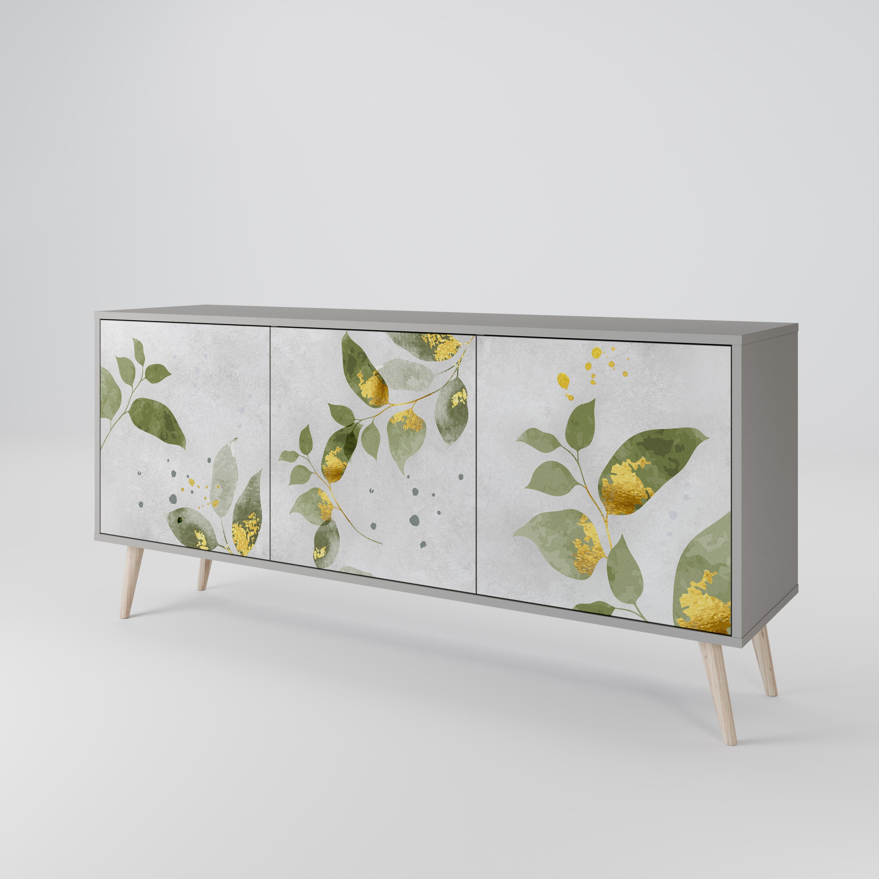 Aparador ELEGANT BOTANICS de 3 puertas en acabado gris