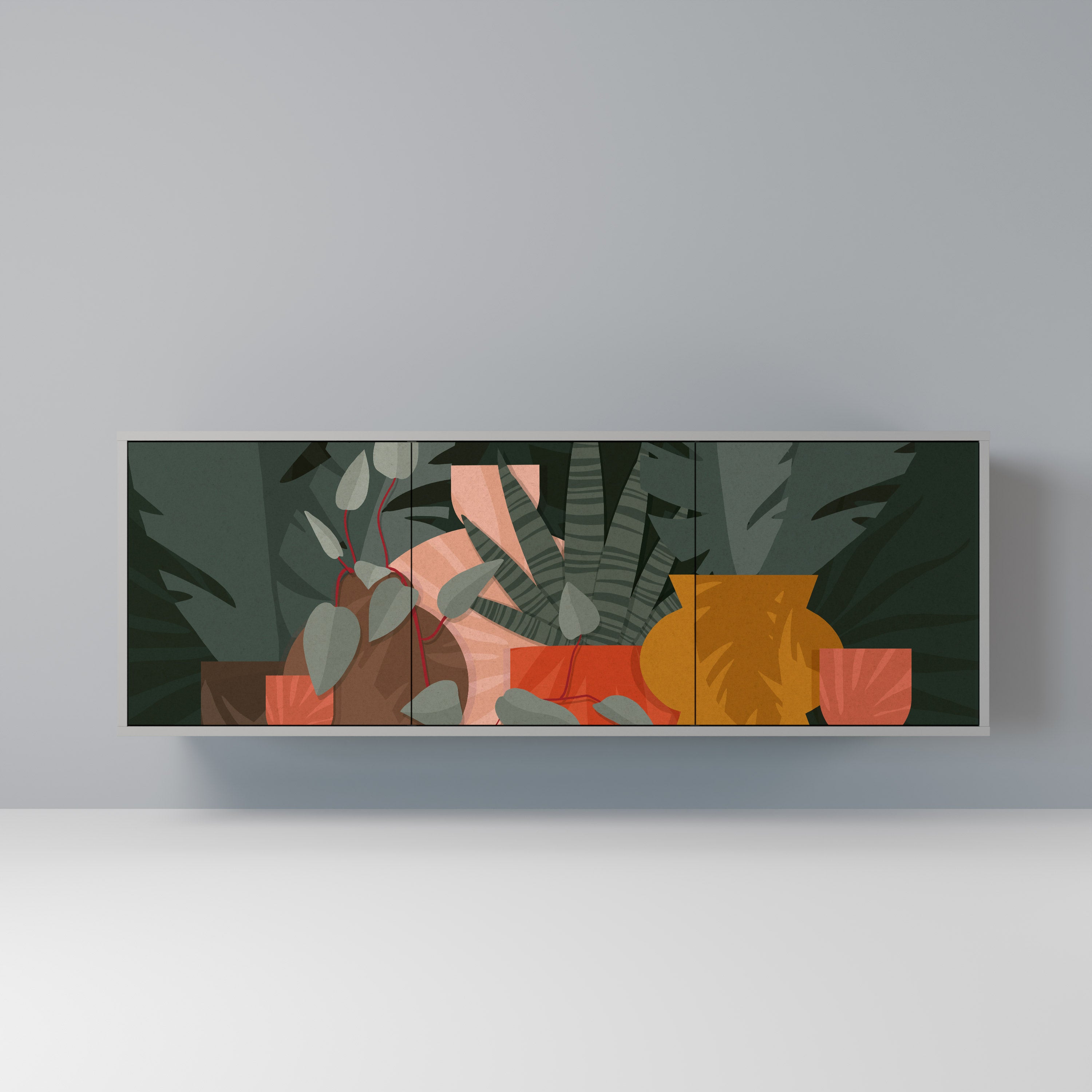 Aparador TROPICAL COMPOSITION de 3 puertas en acabado gris