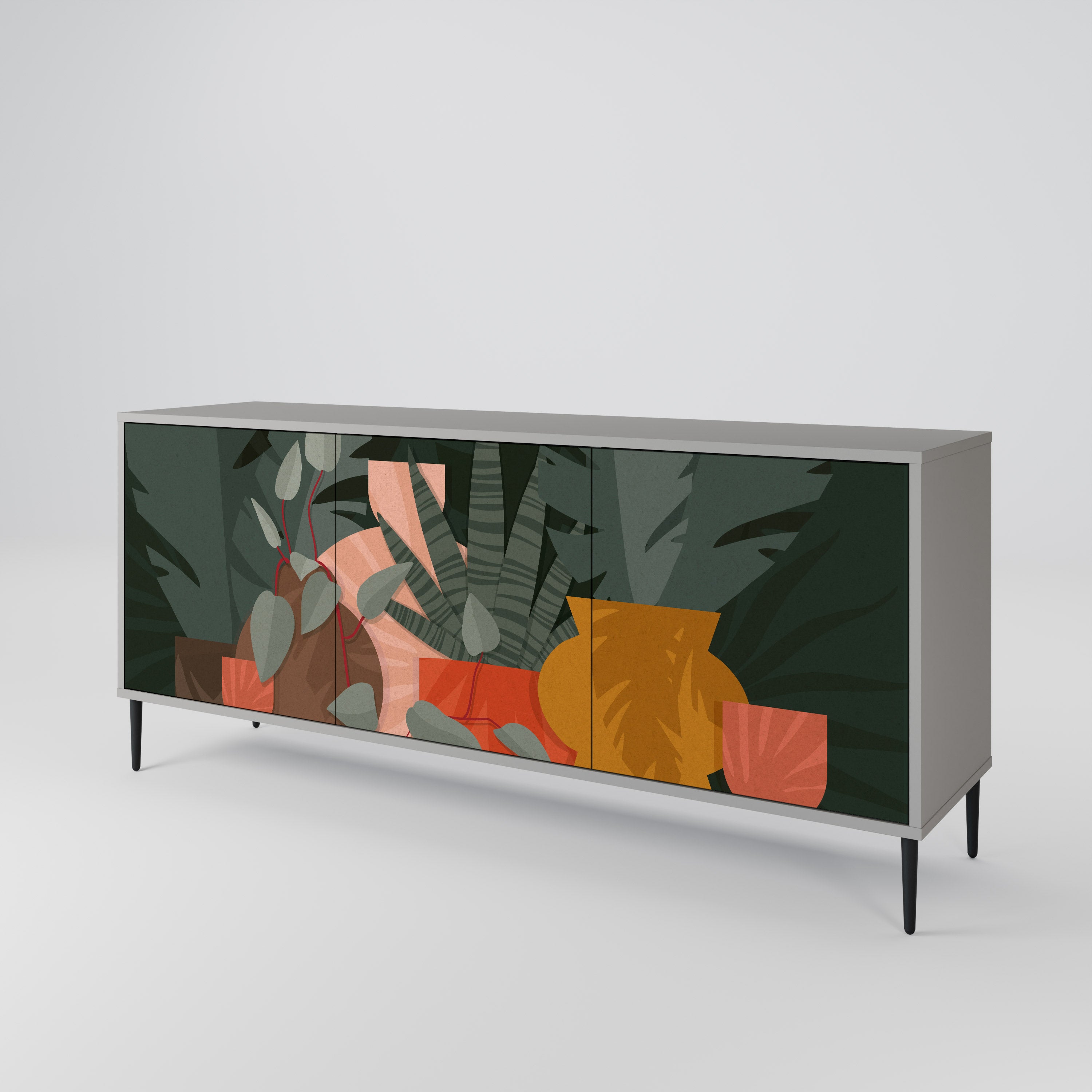 Aparador TROPICAL COMPOSITION de 3 puertas en acabado gris