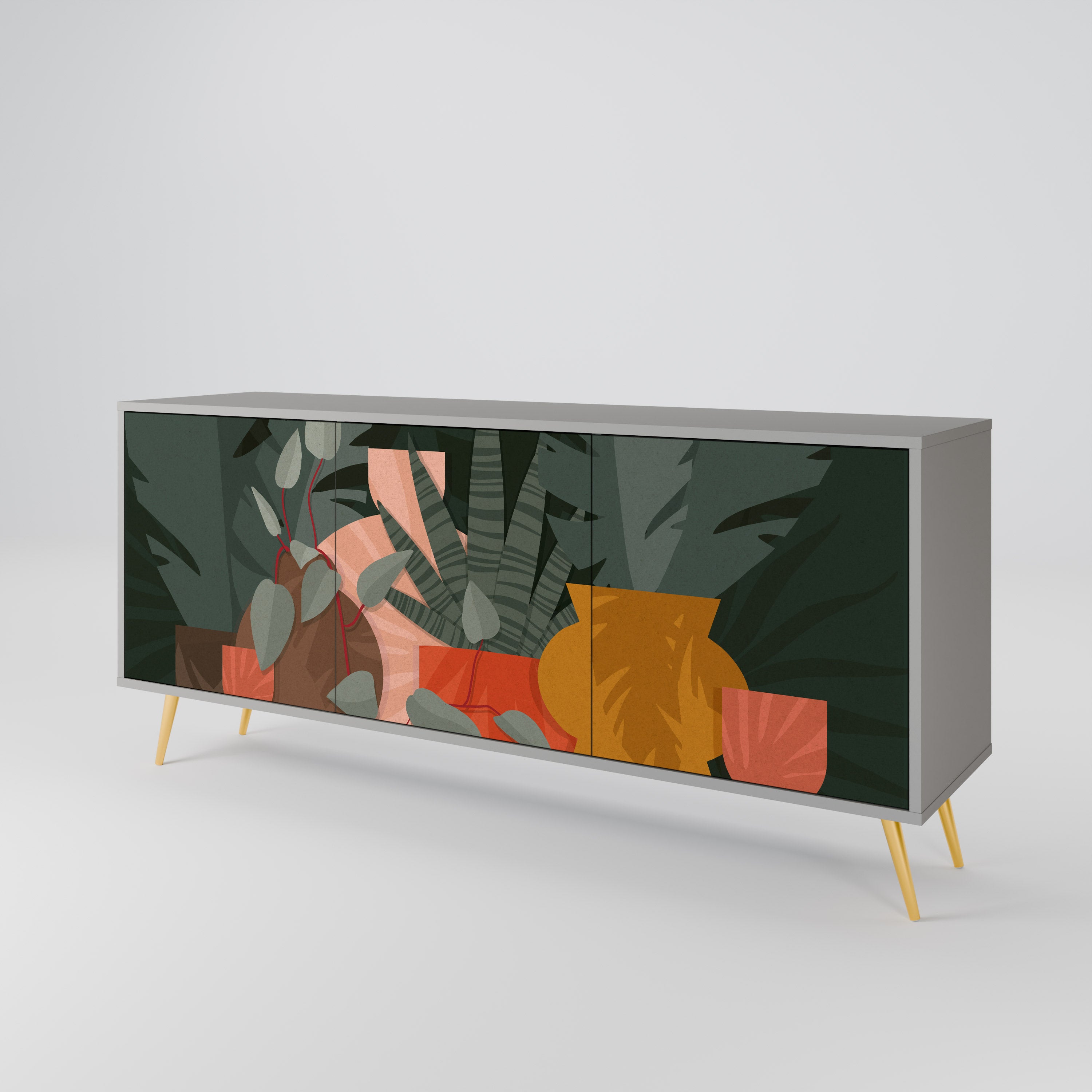 Aparador TROPICAL COMPOSITION de 3 puertas en acabado gris