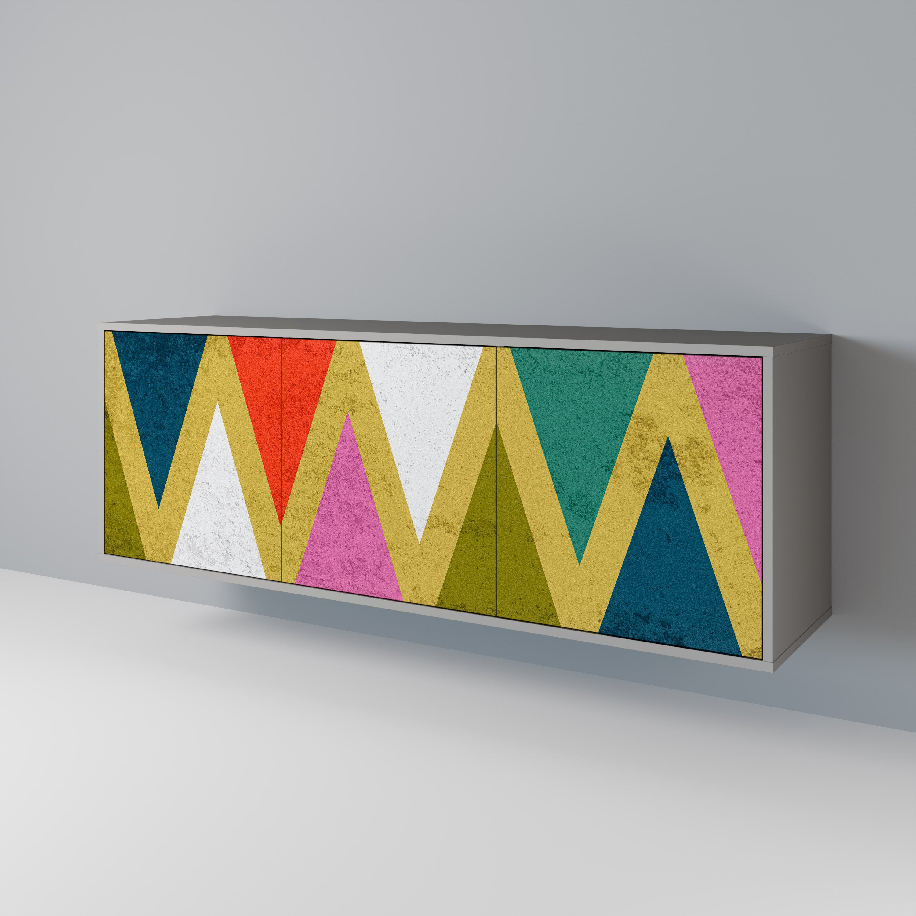 Aparador de 3 puertas COLORFUL TRIANGLES en acabado gris