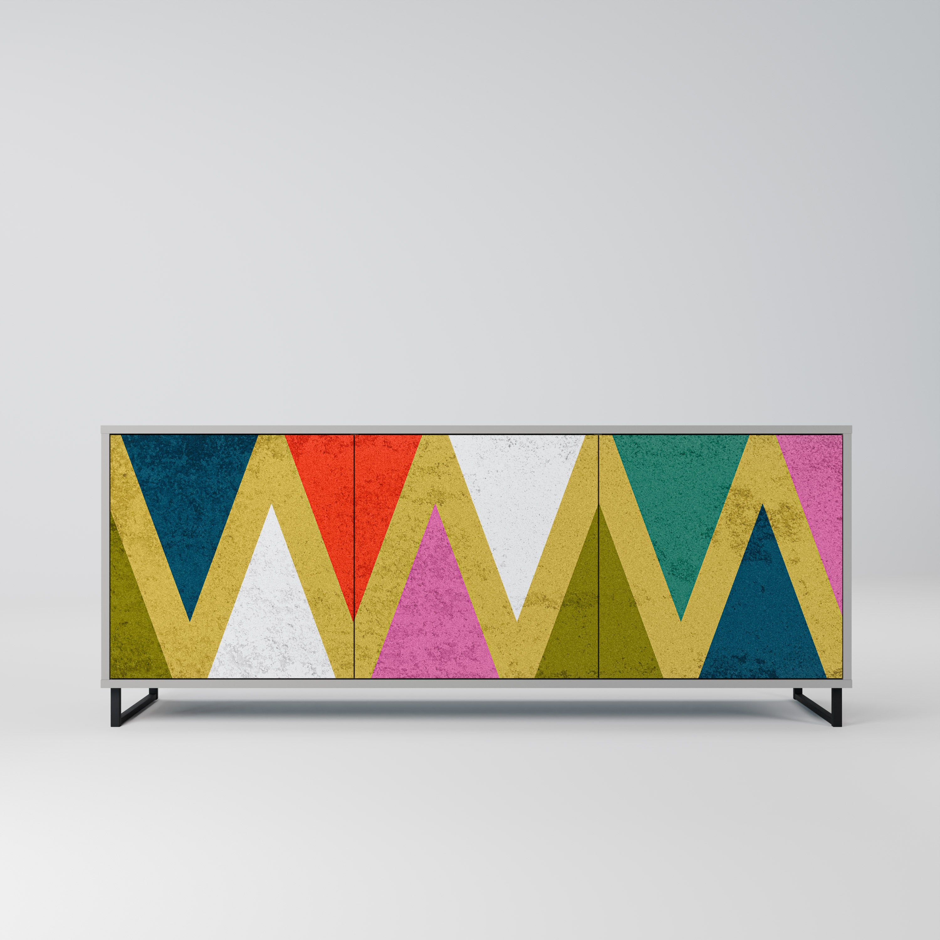 Aparador de 3 puertas COLORFUL TRIANGLES en acabado gris
