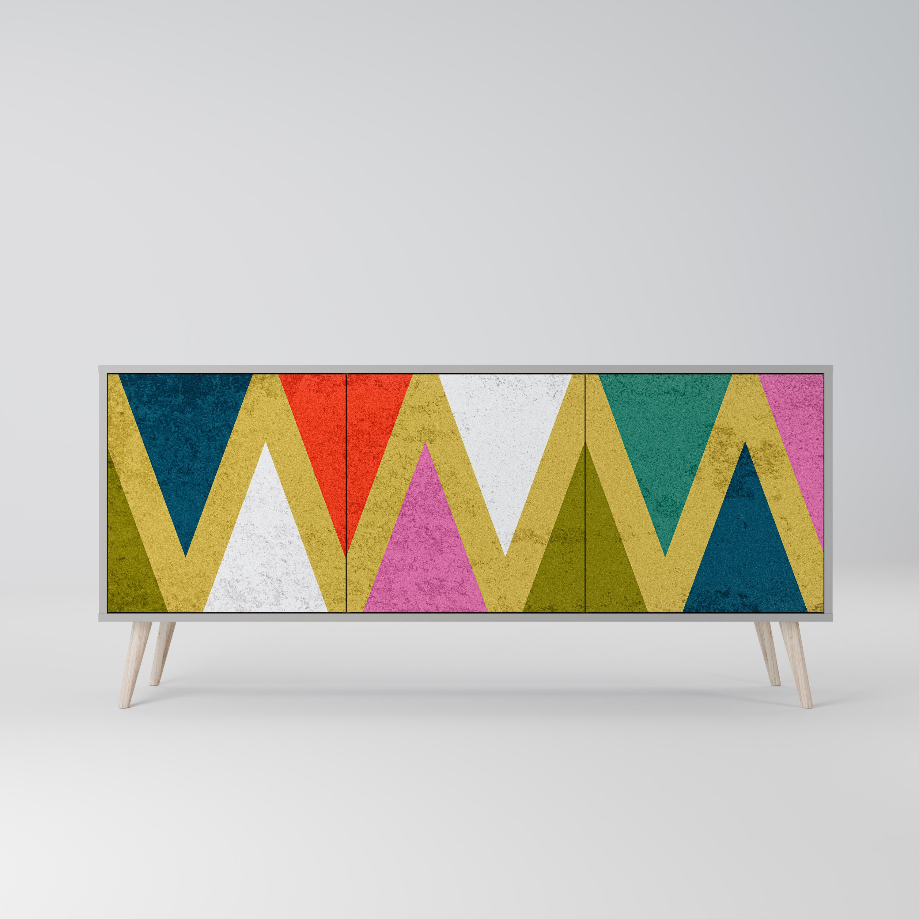Aparador de 3 puertas COLORFUL TRIANGLES en acabado gris